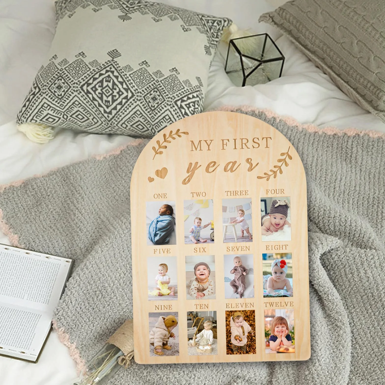 Cadre Photo Bébé My First Year 12 Mois en Bois Personnalisé pour Décorations de Chambre d'Enfant