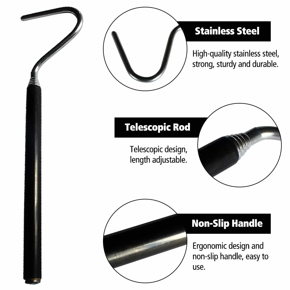 DONGKER Crochet de Serpent Pliable en Acier Inoxydable 66 cm pour Capture de Serpents Jusqu'à 0,9 Kg