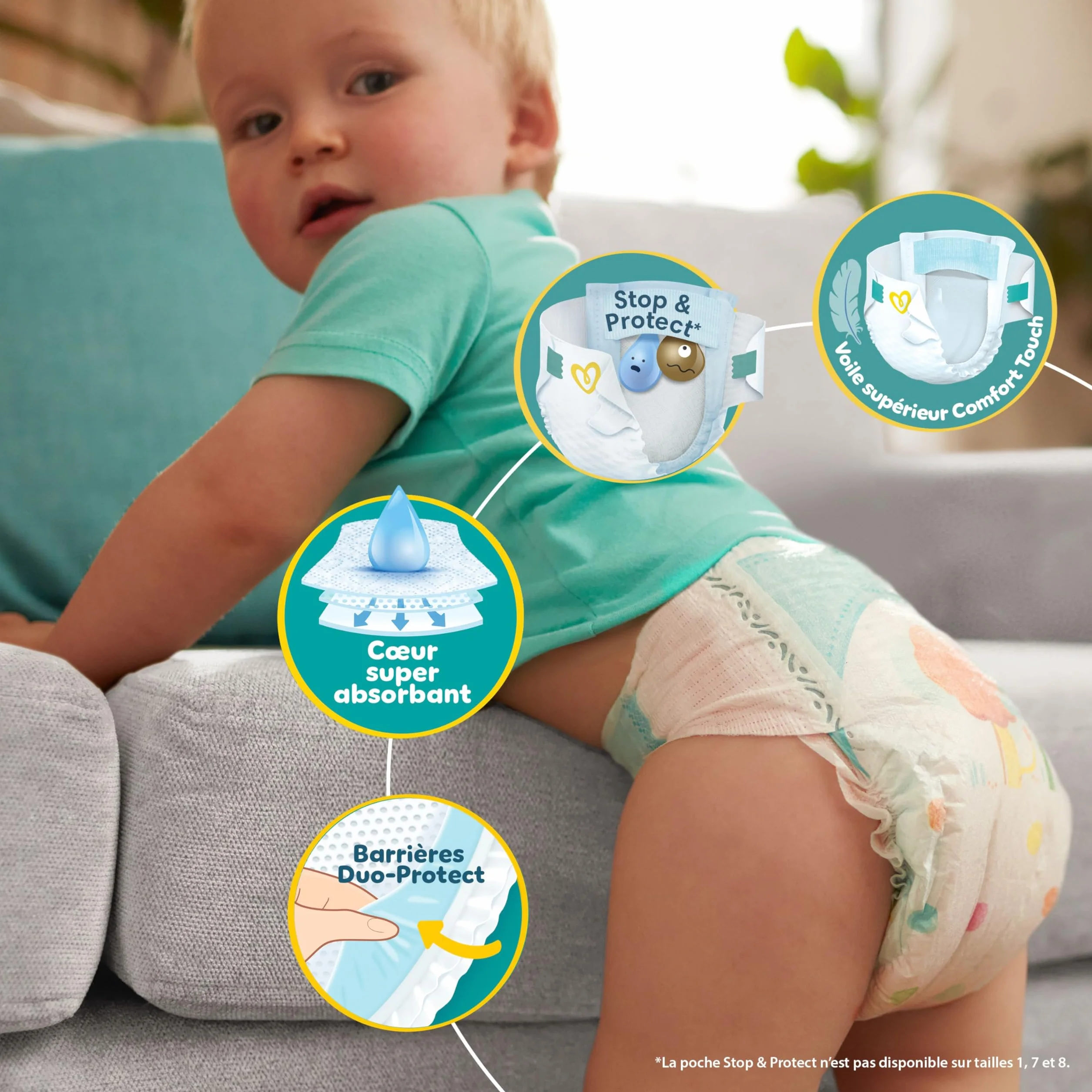 Pampers Baby-Dry Taille 5 174 Couches 11-16kg Nuit Sans Fuites Poche Stop & Protect Pack 1 Mois