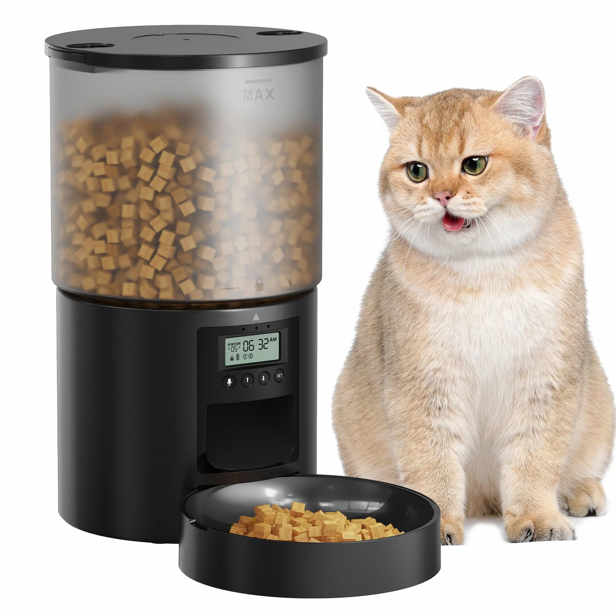 Distributeur Croquettes Chat Automatique avec Minuterie 4L Noir