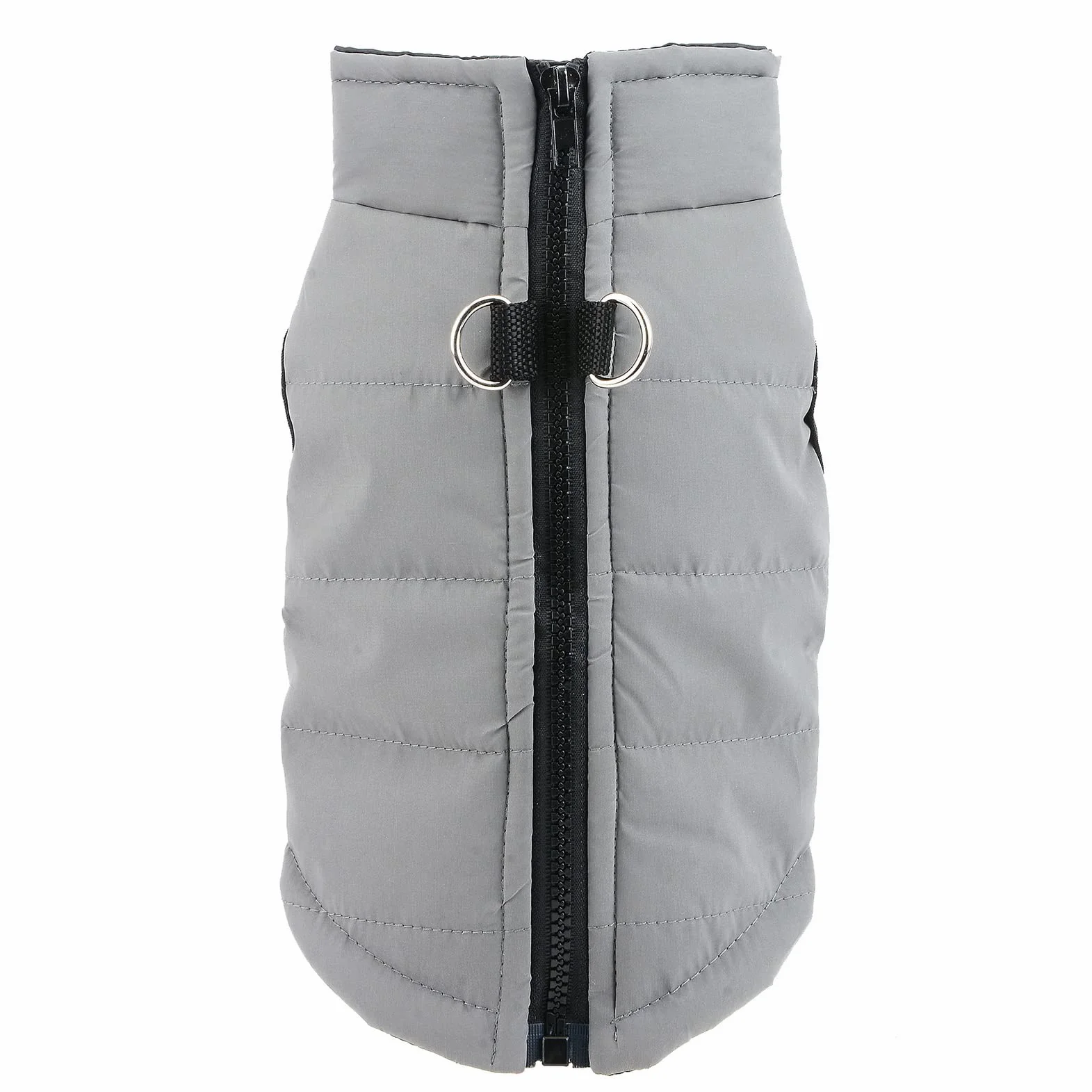 Veste d'hiver imperméable pour chien avec anneaux en D, manteau matelassé taille S gris