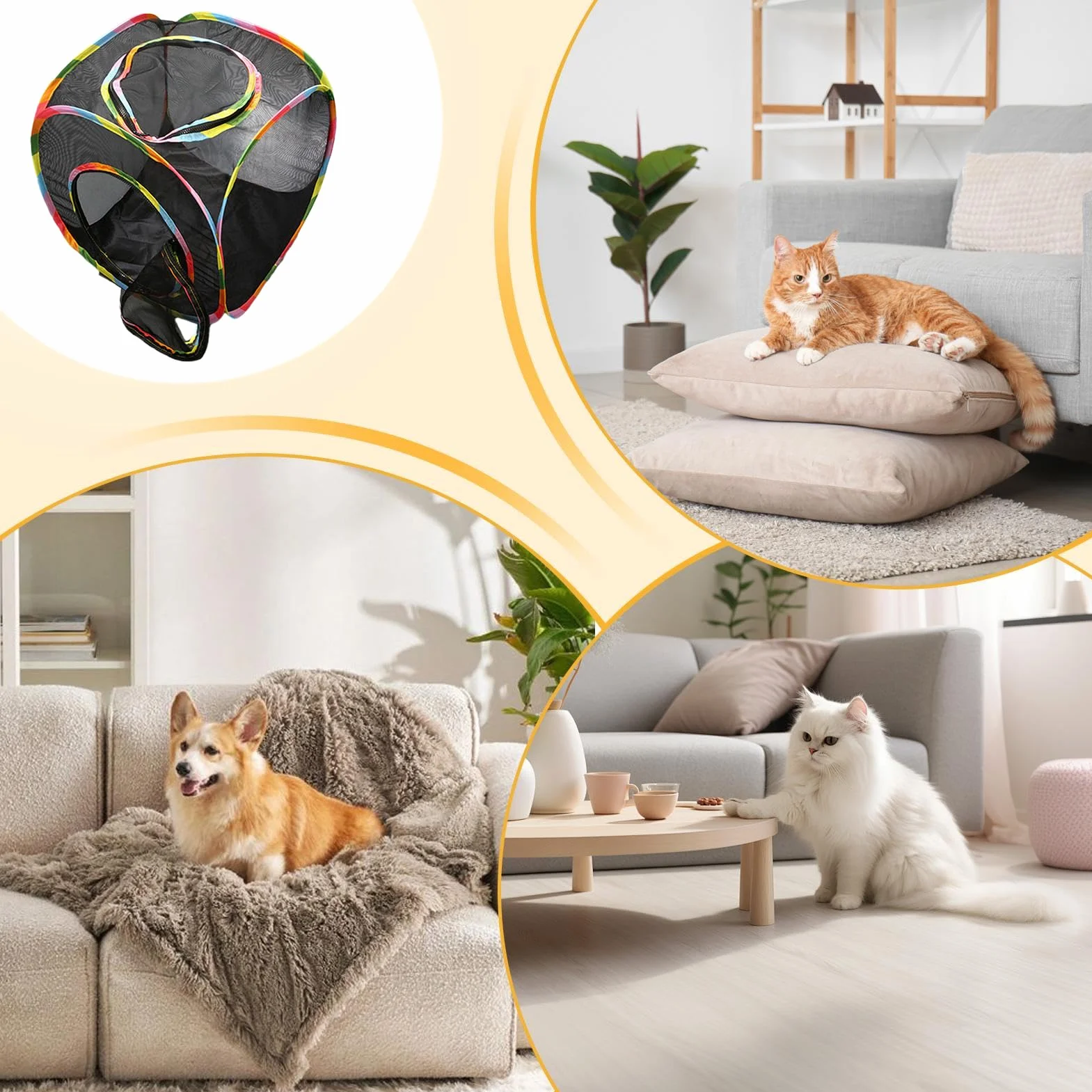 Cube pour Chat d'Extérieur - Cabane de Jeu avec Toit - Maison Pliante en Maillage Aéré