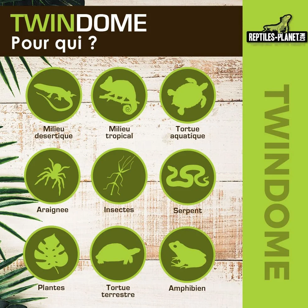 Reptiles Planet Twindome 14 Double Support d'Ampoule à Suspendre ou à Poser sur le Terrarium Ø 14 cm H 16 cm Noir