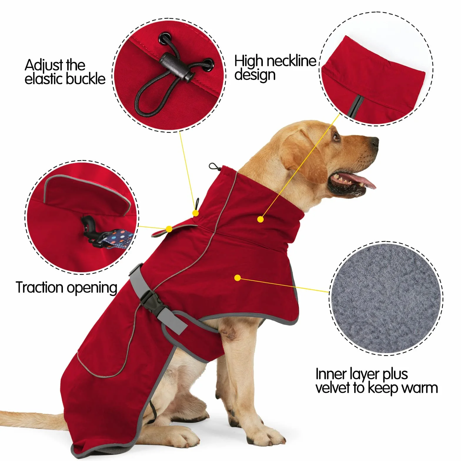 HEYWEAN Manteau Imperméable Réfléchissant pour Chien avec Doublure Polaire