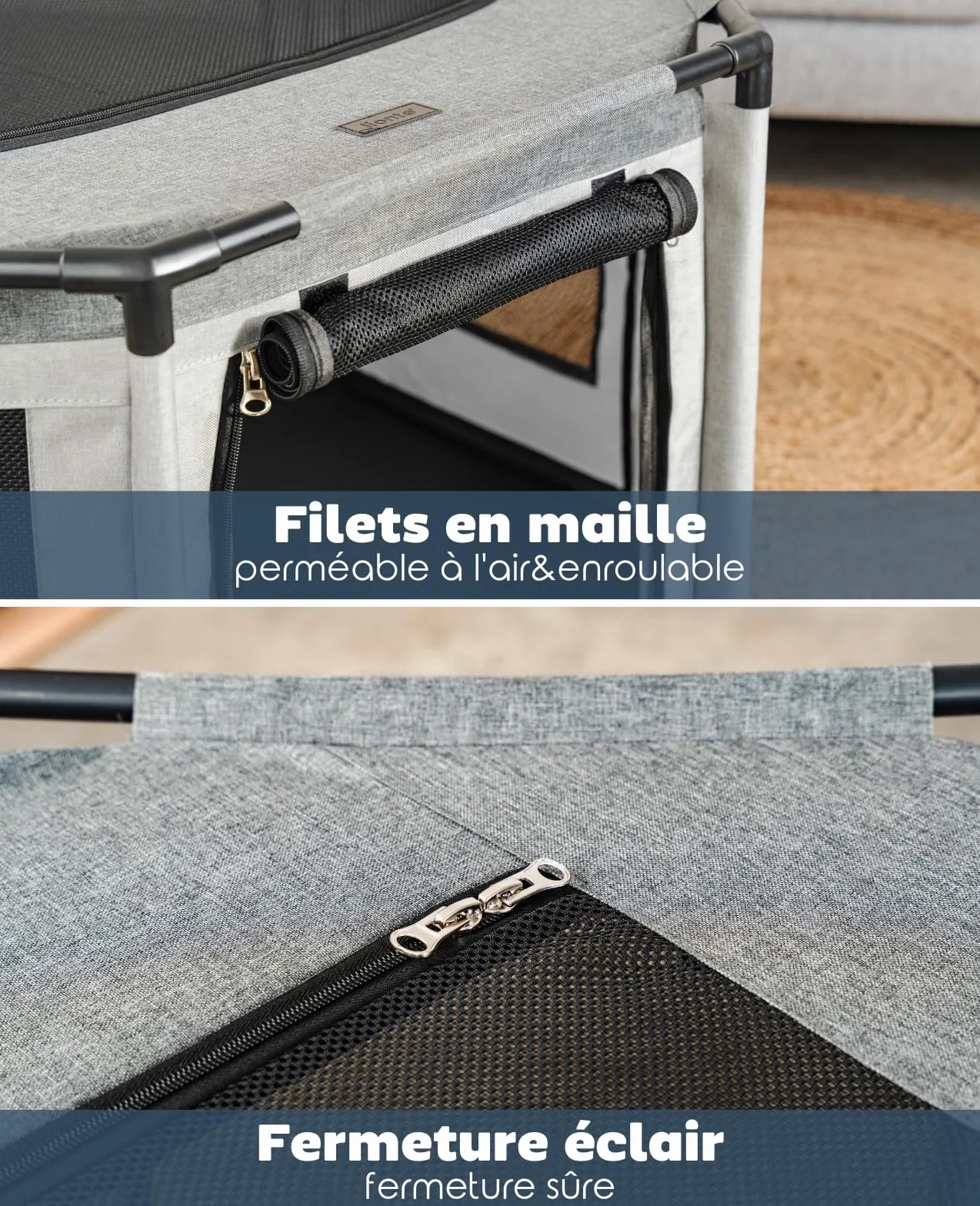 Lionto Enclos pour Chien en Tissu Oxford, Filet Respirant, Parc pour Chiens et Chats, Cage Octogonale 72x72x43 cm Gris