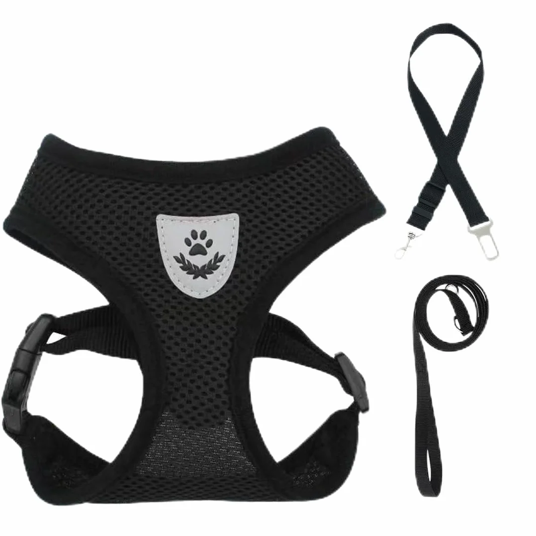 Harnais pour Chat 3 en 1 avec Laisse et Ceinture de Sécurité, Ajustable 42-56cm, pour Petit Chat 4-6kg