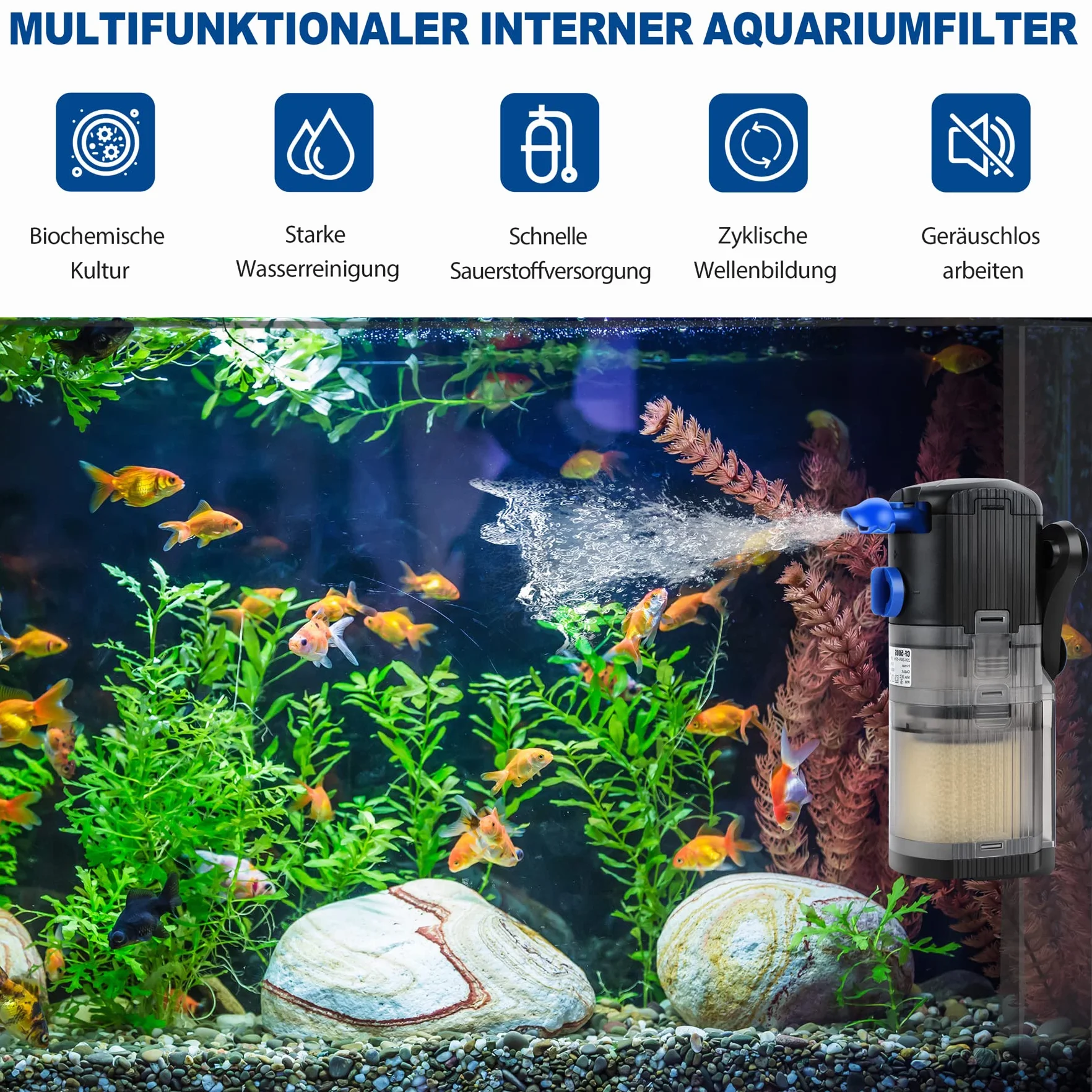 Forever Speed Filtre Intérieur Aquarium 3 en 1 Pompe 40-120L 500L/H 8W