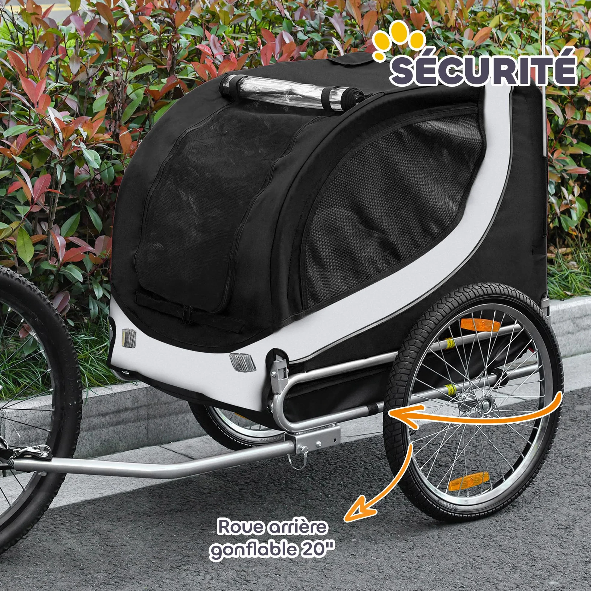 HOMCOM Remorque Velo pour Chien avec Drapeau et 8 Reflecteurs