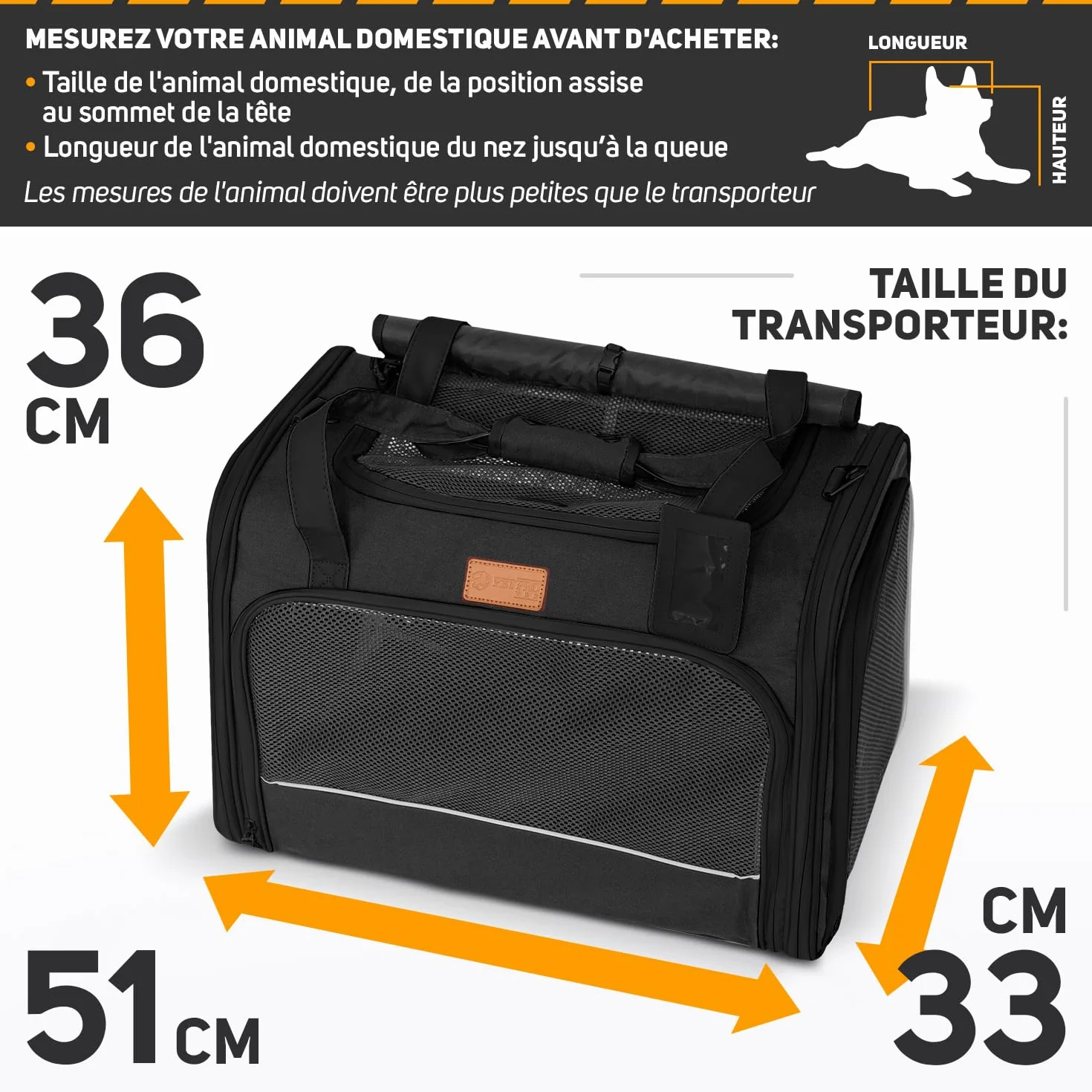 PETPROVED Caisse de Transport Chien Chat Sac de Voyage Pliable Cage L Noir