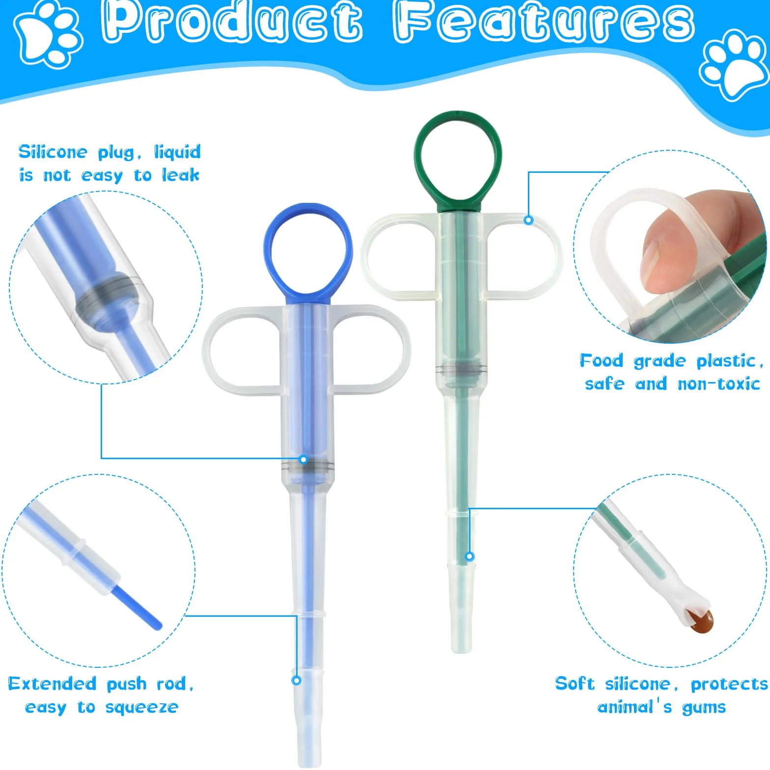 Lance Pilule Chat 5 Pièces, Pet Pill Dispenser, Distributeur de Médicaments avec Bouchon Silicone Alimentaire pour Chats, Petits Chiens et Lapins