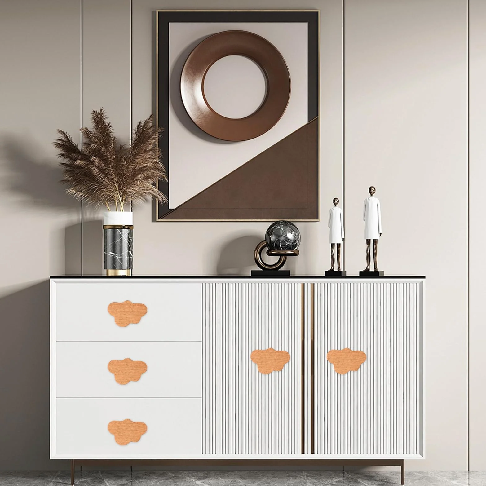 Boutons d'Armoire en Bois Massif 6Pcs Poignées de Tiroir avec Vis