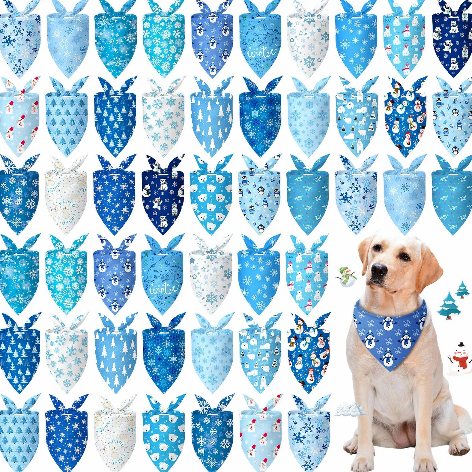 Preboun Lot de 50 bandanas d'hiver pour chien en vrac, flocons de neige, bandanas triangulaires pour chiens, écharpes triangulaires, accessoires photo, accessoires pour animaux de compagnie, 25 styles