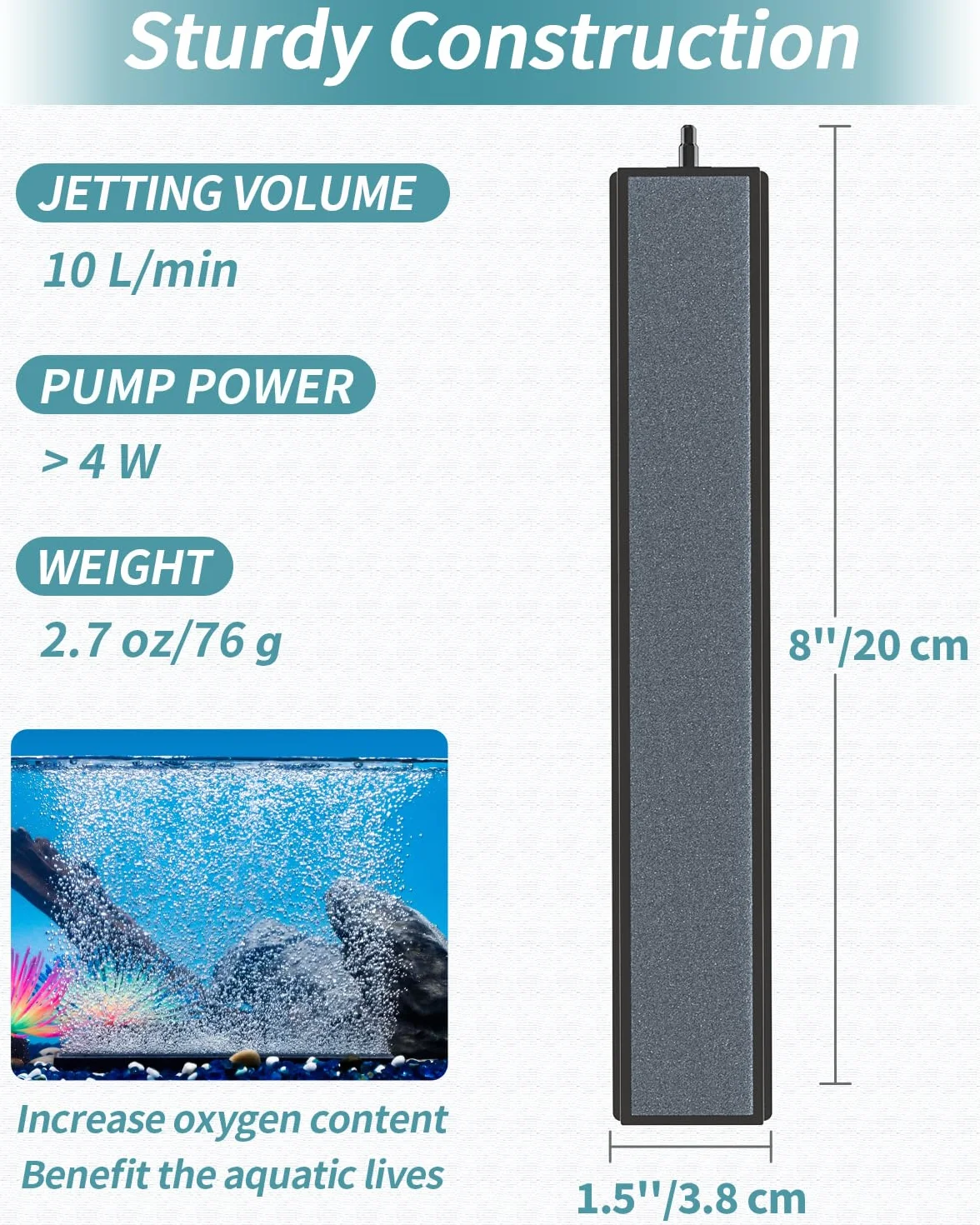 Pawfly Barre diffuseur de bulles aquarium 20 cm pierre à air avec ventouse