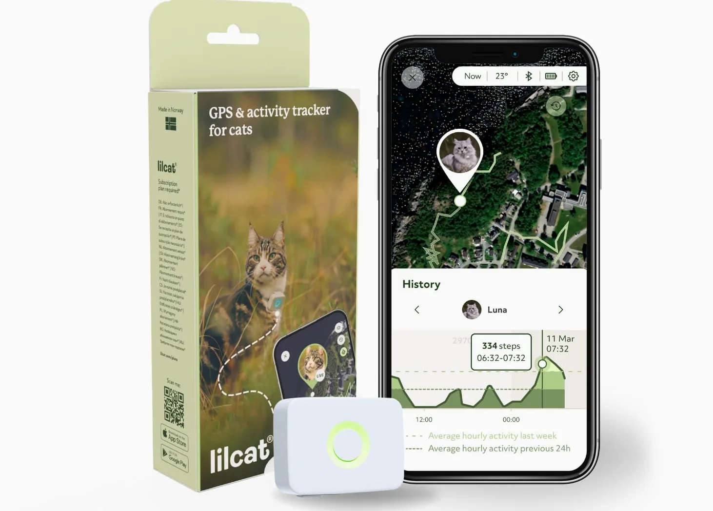 Lilcat 2 GPS et Tracker d'activité pour Chats | Imperméable, léger, résistant aux Chocs | Suivi GPS en Direct et Historique de localisation | Compteur de Pas et Moniteur d'activité | Fabriqué en