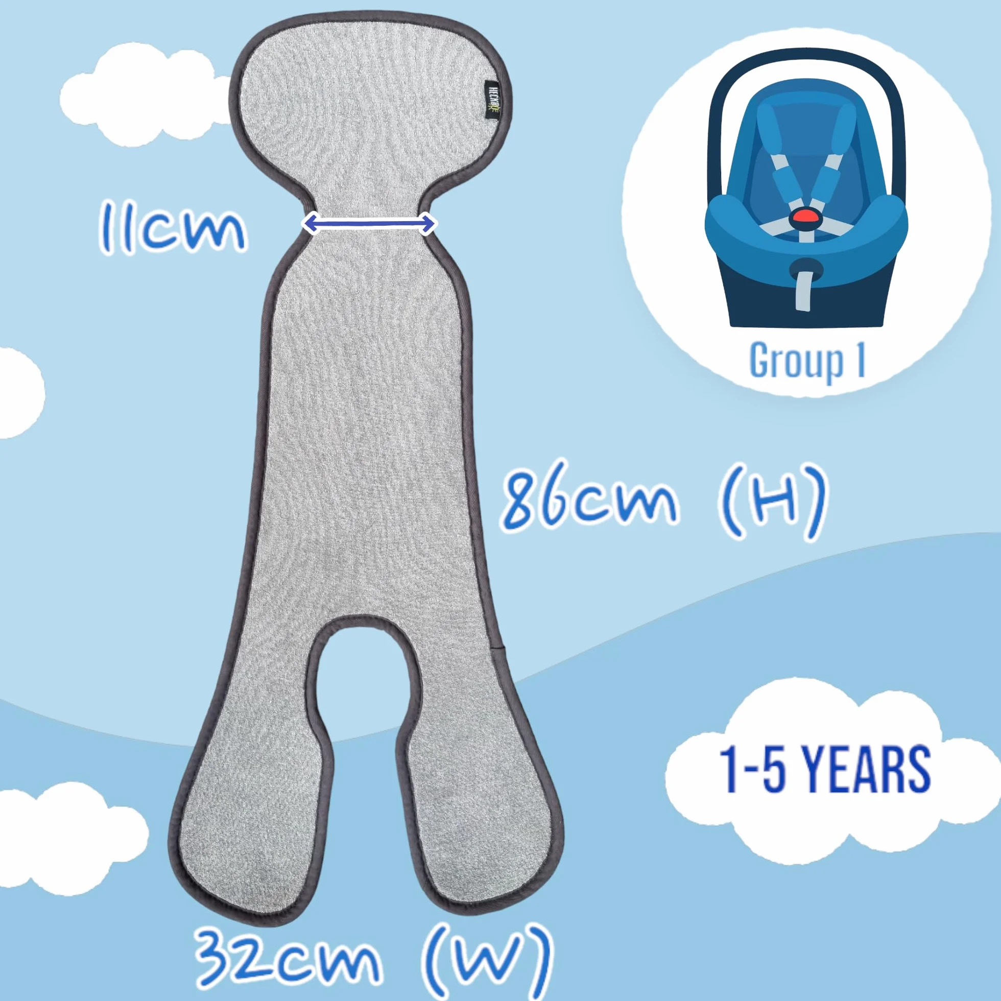 HECKBO Housse de siège été enfant – Coussin respirant anti-transpiration pour siège auto & poussette – Groupe 1 (3 & 5 points) – Gris