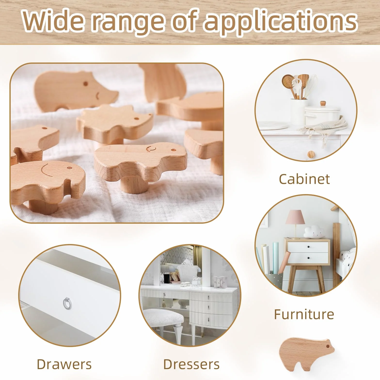 OESSUF Lot de 12 boutons d'armoire en bois pour enfant, Poignée de meuble en forme d'animal