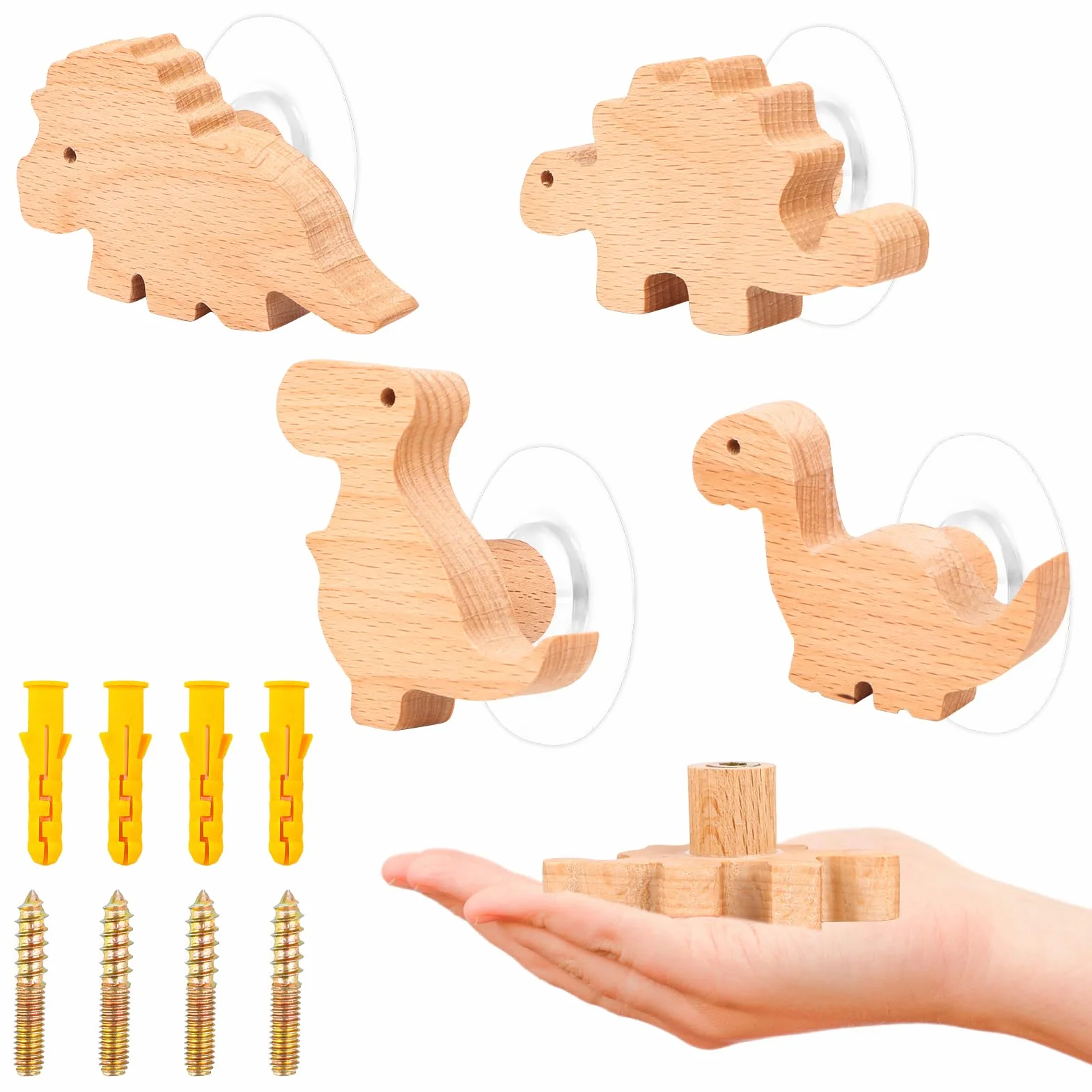 MplehDa Bouton de Meuble Enfant Lot de 4 Poignées de Meuble en Bois Animals