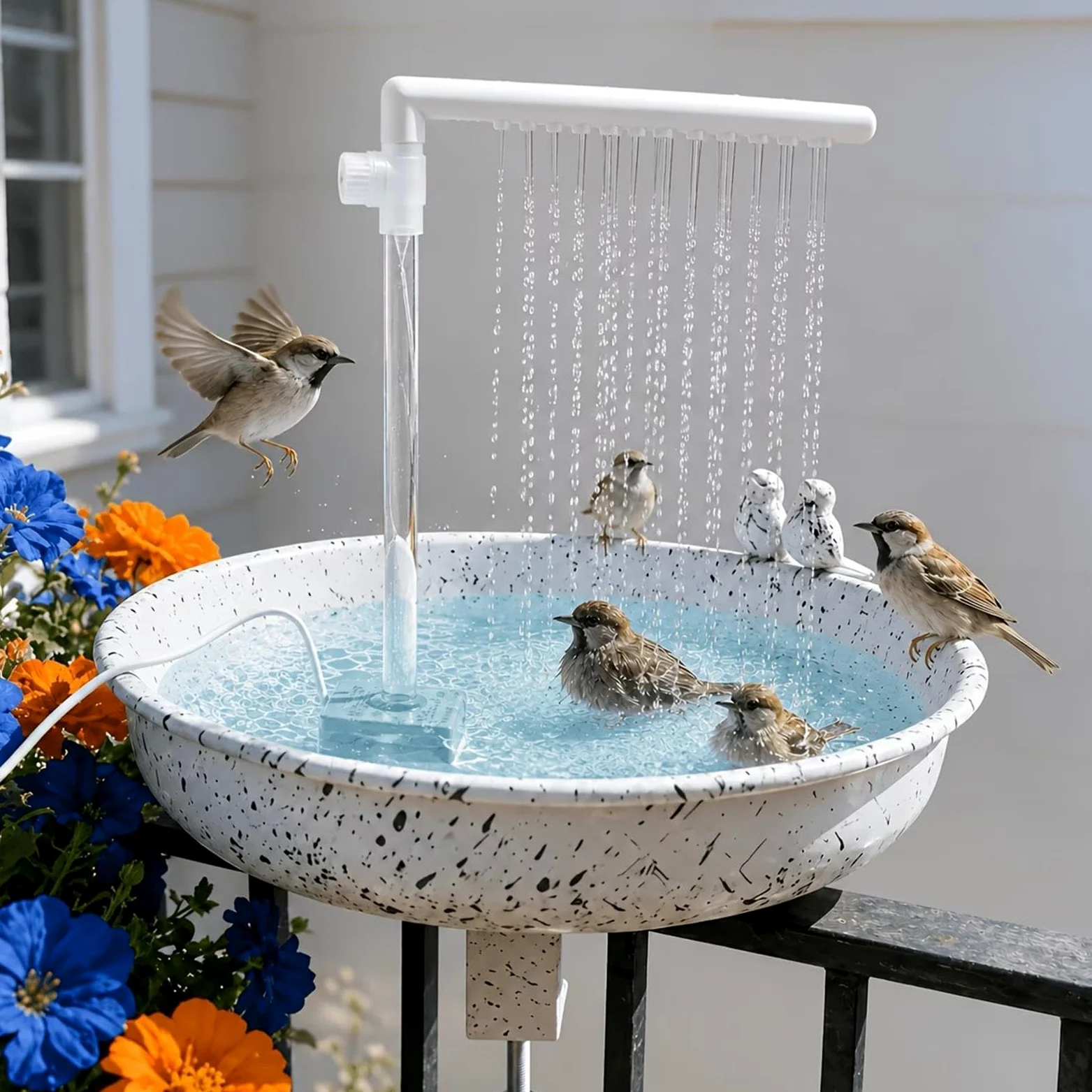 Douche Oiseau Mangeoire Amovible Multifonction pour Perruches | Pour Oiseaux Avec Fontaine À Eau Pour Perruche Calopsitte Perroquet Gris D'Afrique Conure Extérieur Patio Cour Arrière-Cour