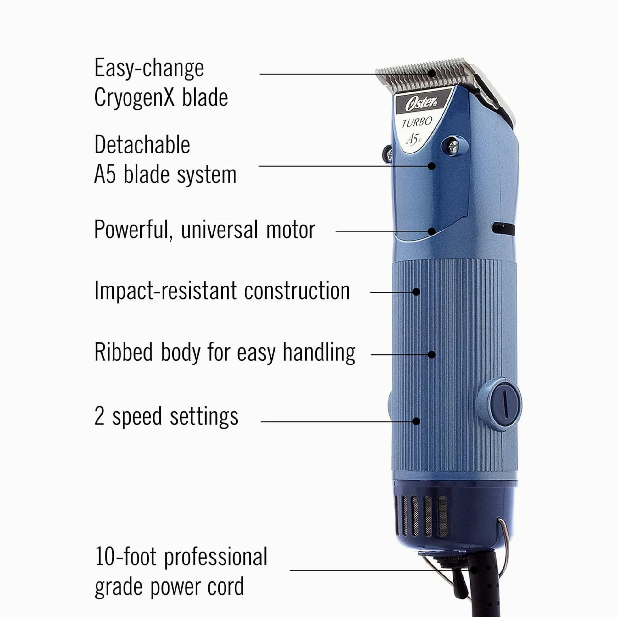 Oster Turbo A5 2 Vitesses de toilettage pour Animaux Clipper avec Amovible Cryogen-x Lame # 10