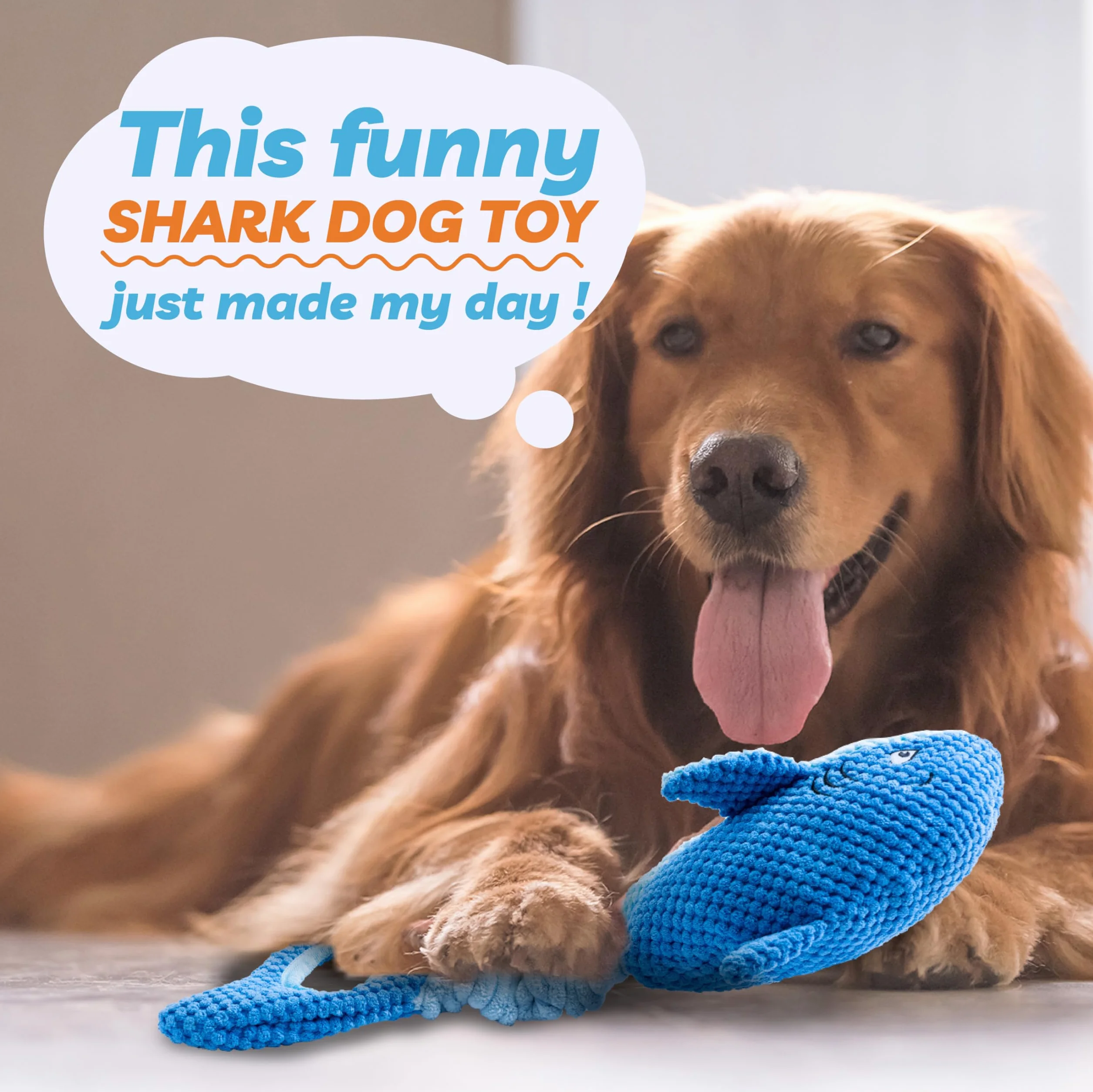 Jouets pour chiens de grande taille couineurs à mâcher en peluche requin interactif