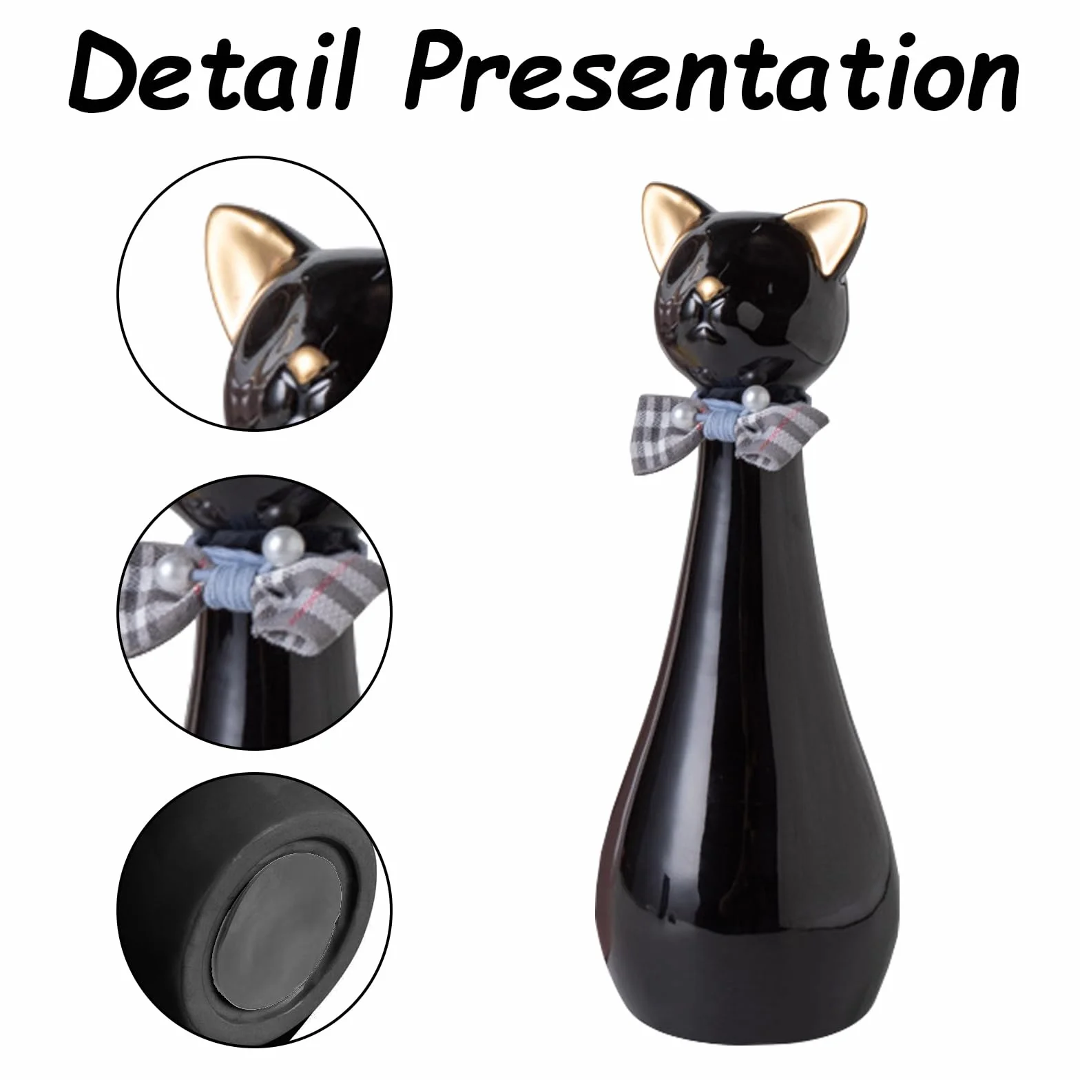 Urne Chat Chien Céramique 9,5 x 9,5 x 25,5 cm 550 ML Noire Collier Nœud Souvenir Animal