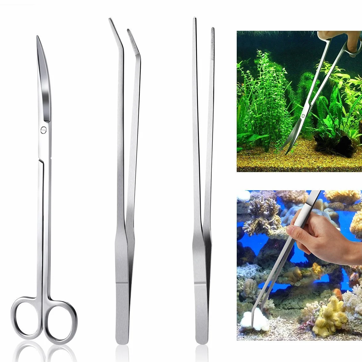 Kit Accessoires Aquarium en Acier Inoxydable Pince Ciseaux Lot Poisson