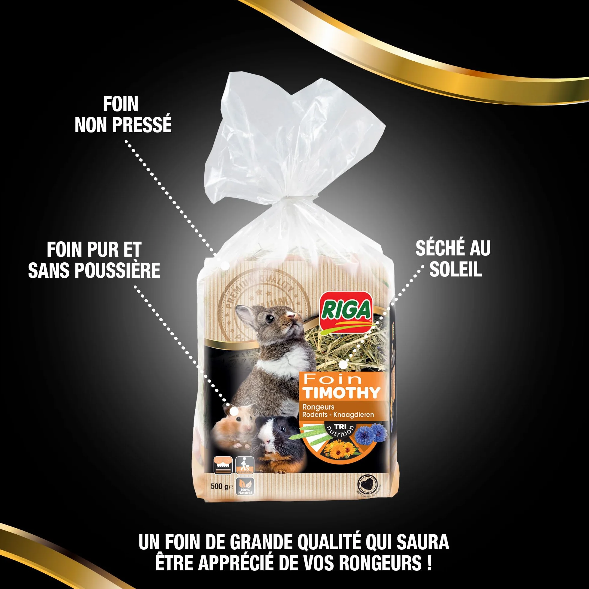 Foin Premium Timothy Aux Fleurs Non Pressées Aliment Complémentaire pour Rongeurs Fléole des Prés 500 g