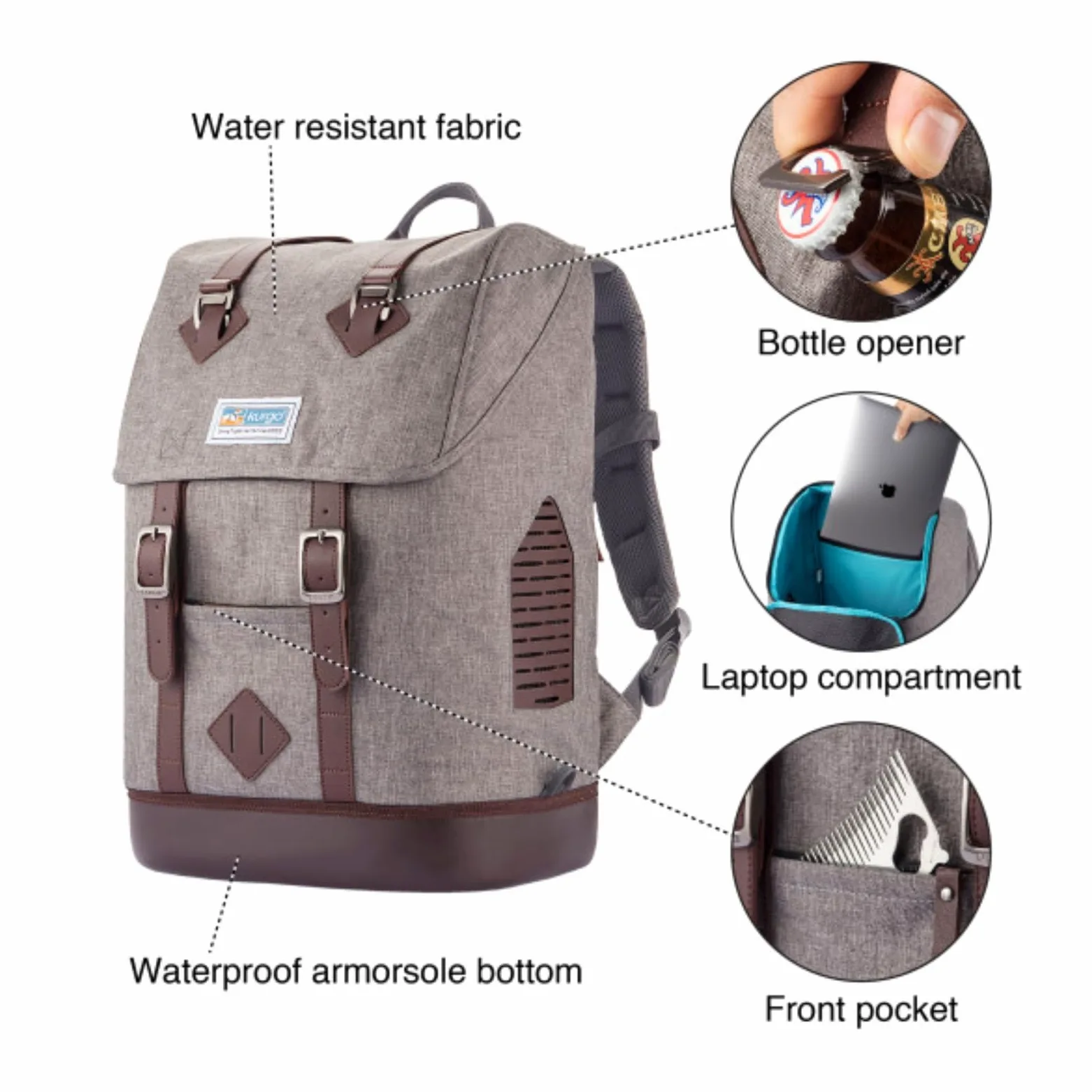Kurgo Sac à Dos de Transport pour Petits Animaux, Gris Chiné | Mains libres, fond armorsole, convertible en sac de transport, robuste