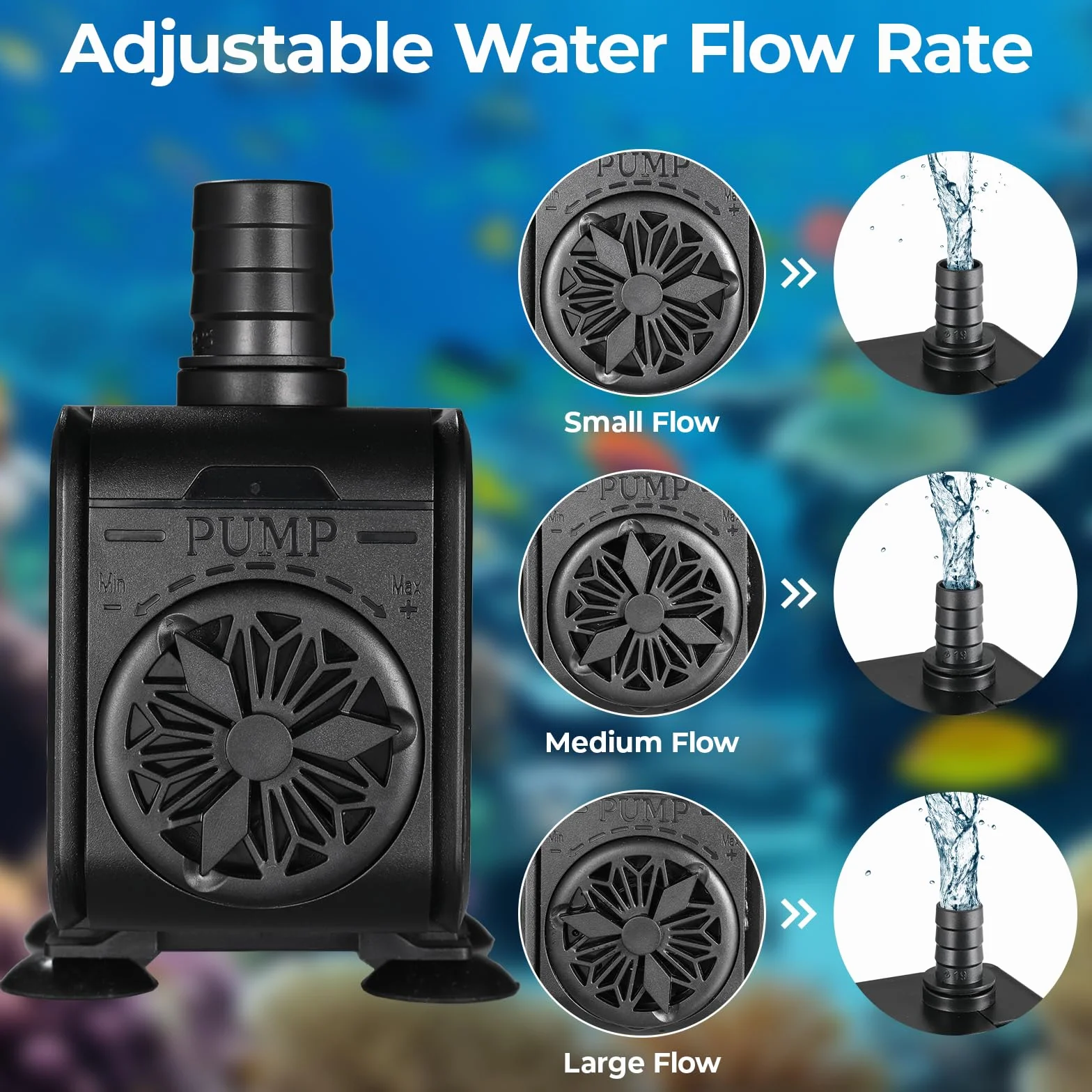 Pompe Eau Submersible 45W 3000L/H Débit Réglable avec Filtre 3 Buses 19mm/22mm/25mm Hauteur Refoulement 3M