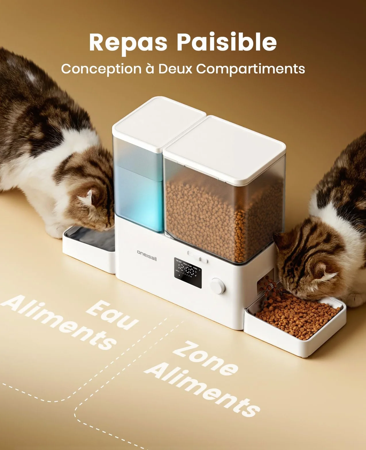 Oneisall Distributeur d'eau et d'alimentation Automatique pour Chat, 36 Tasses/8,5 L, 2 en 1, Grande Capacité