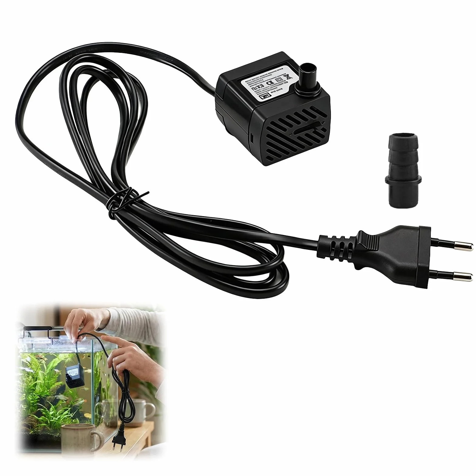 Pompe à Eau Silencieuse 350L/H 5W avec Débit Réglable pour Aquarium, Fontaine, Bassin