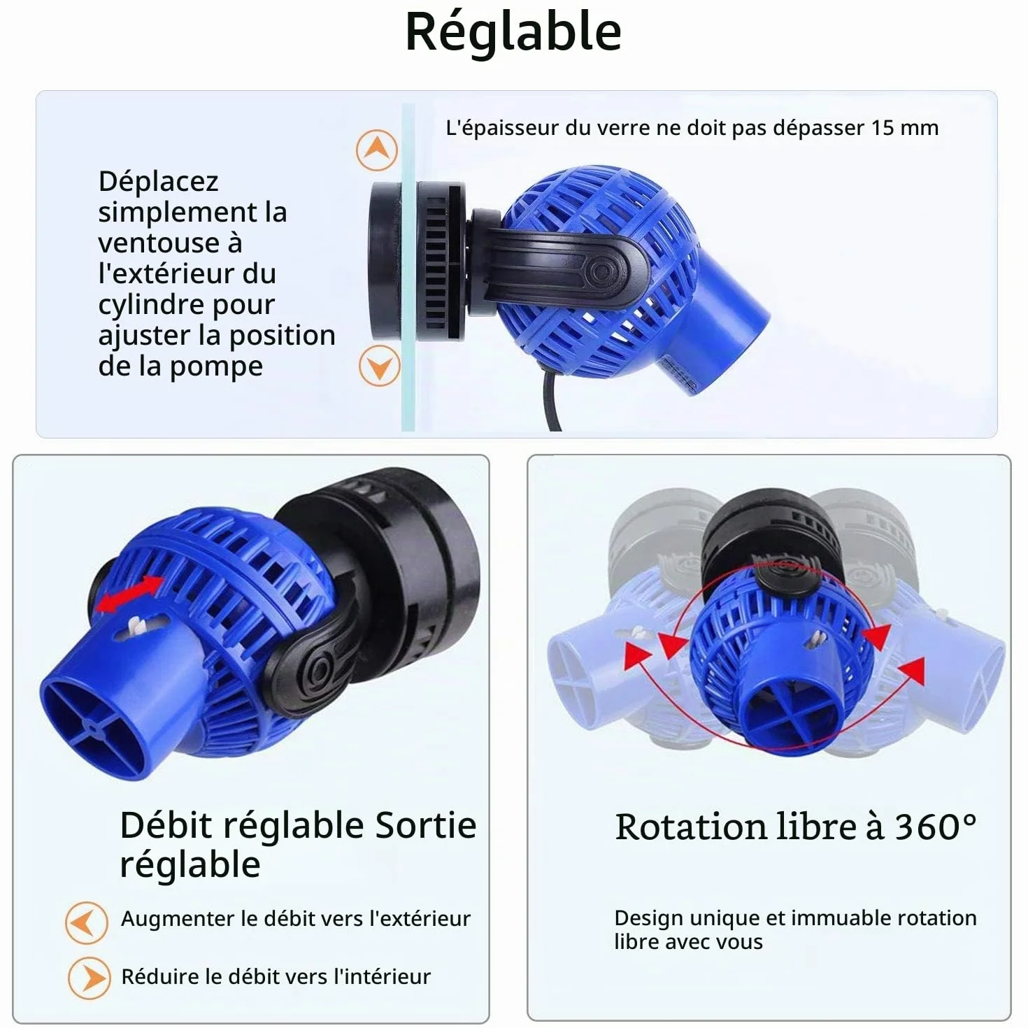 EXLECO JVP-130 Pompe à Vagues 4000L/H 6W Wave Maker Aquarium 60~80cm
