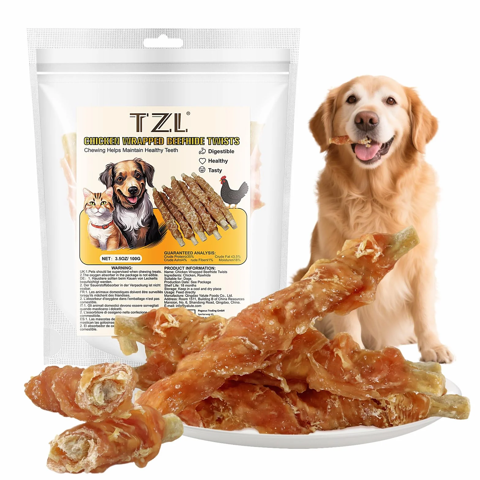 Bâtonnets Dentaires Chien Cuir de Bœuf Mâche du Poulet Enveloppé Friandise Longue Durée