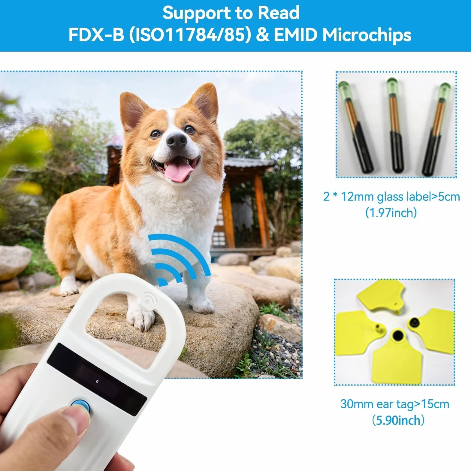 Agatige Lecteur RFID EMID Rechargeable Portable pour Animaux