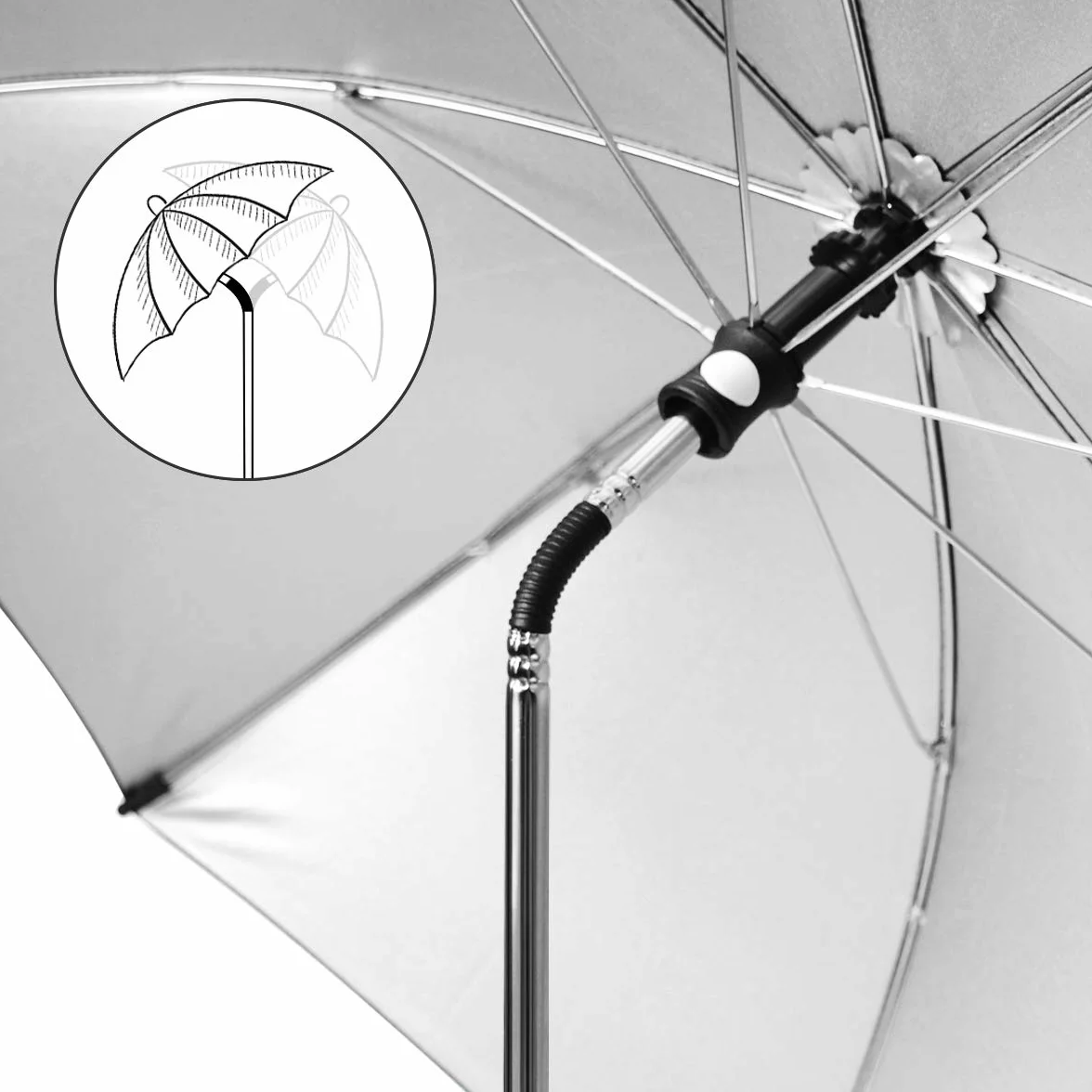 Ombrelle Universelle Anti UV 50+ Diamètre 73cm pour Poussette et Landau Noir