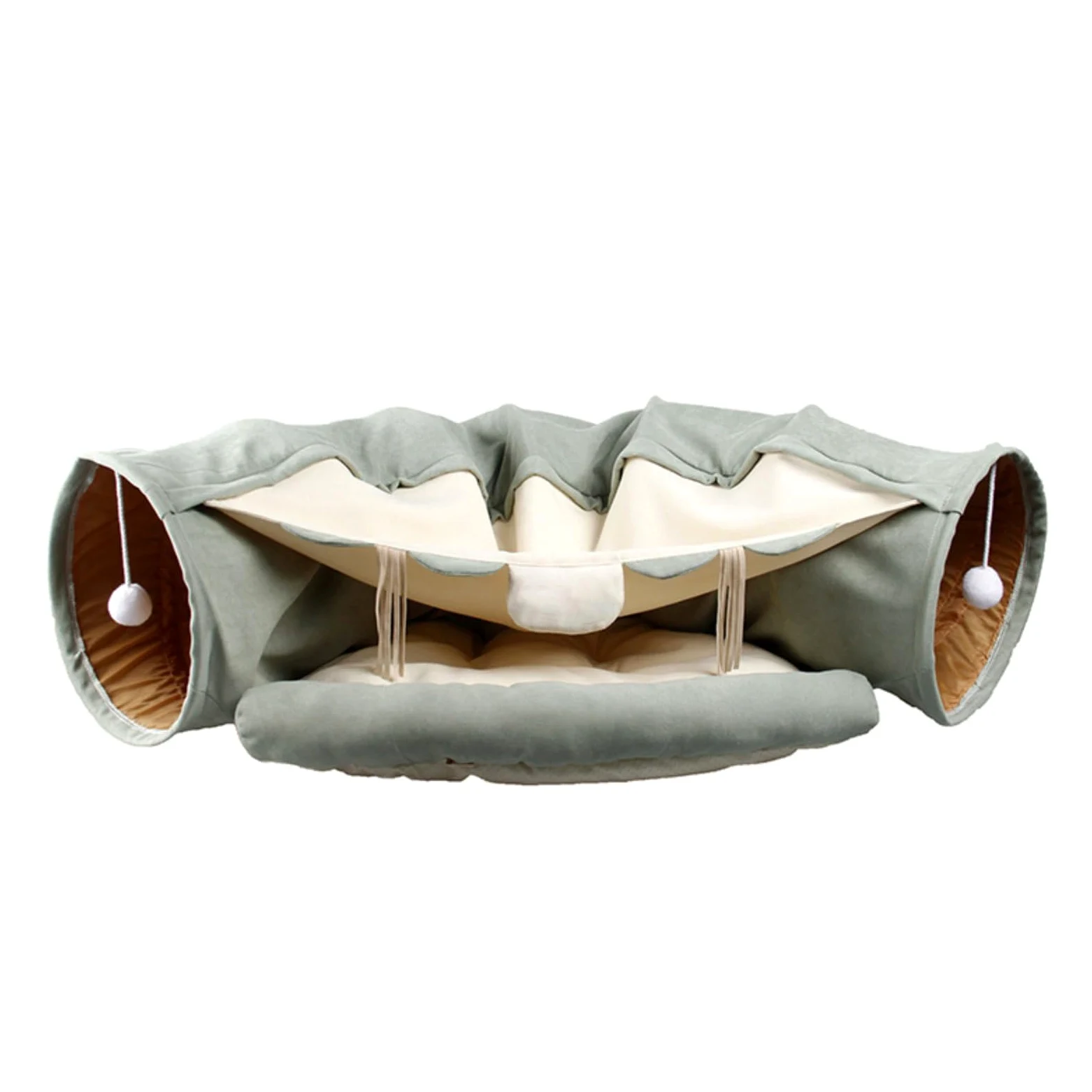 Tunnel pour en 1 Couchage et Jouet avec Dossier Moelleux Passage Superposé Bruissement Stimulant Franges Suspendues Polyester Adapté aux Félins