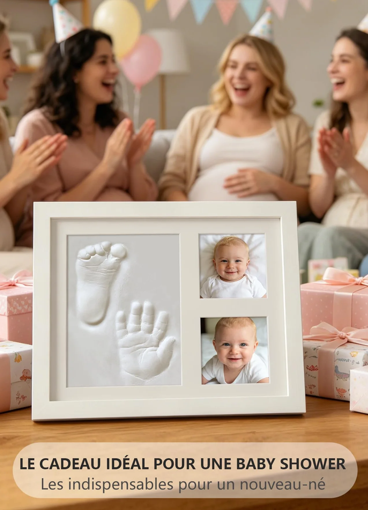 Cadre Empreintes Bébé Kit Empreinte Pieds et Mains Personnalisé Cadeau Nouveau Né Naissance Blanc