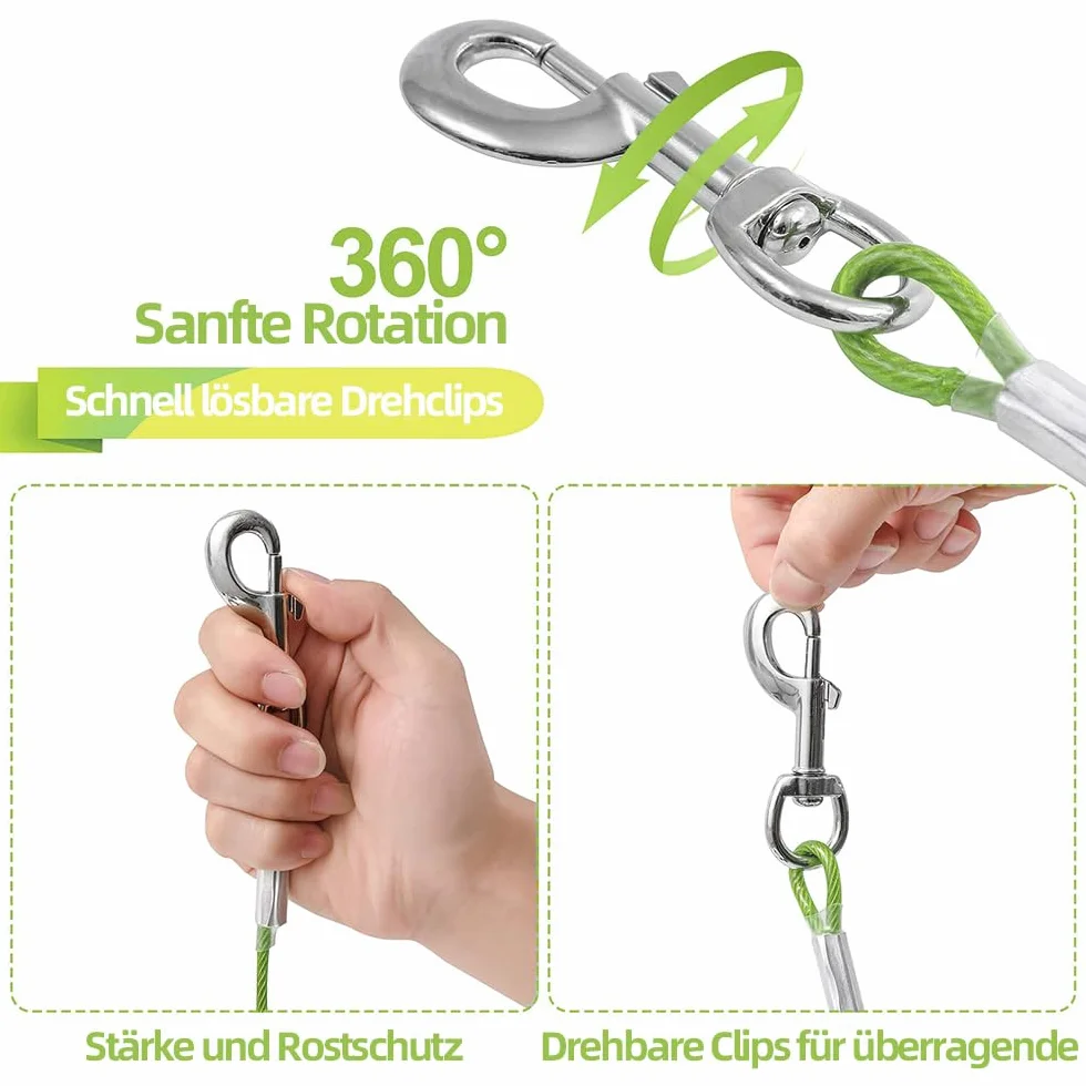 Laisse pour chien anti-mastication 6 m, taille moyenne et grande, vert