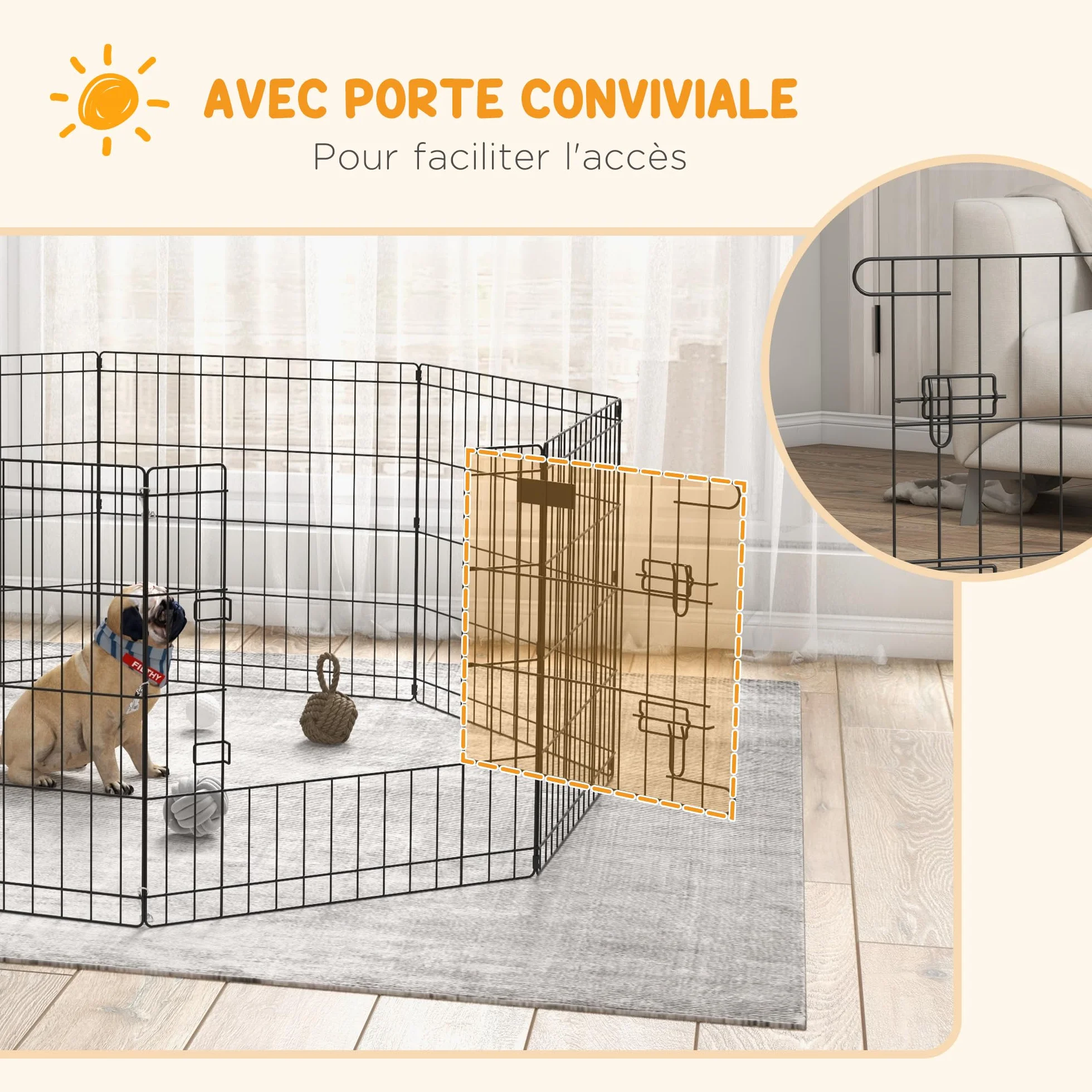 PawHut Parc enclos modulable pour Chiens Lapins rongeurs clôture Petits Animaux intérieur extérieur Pliant 1 Porte 8 Panneaux Fil métal 61 x 61 cm Noir