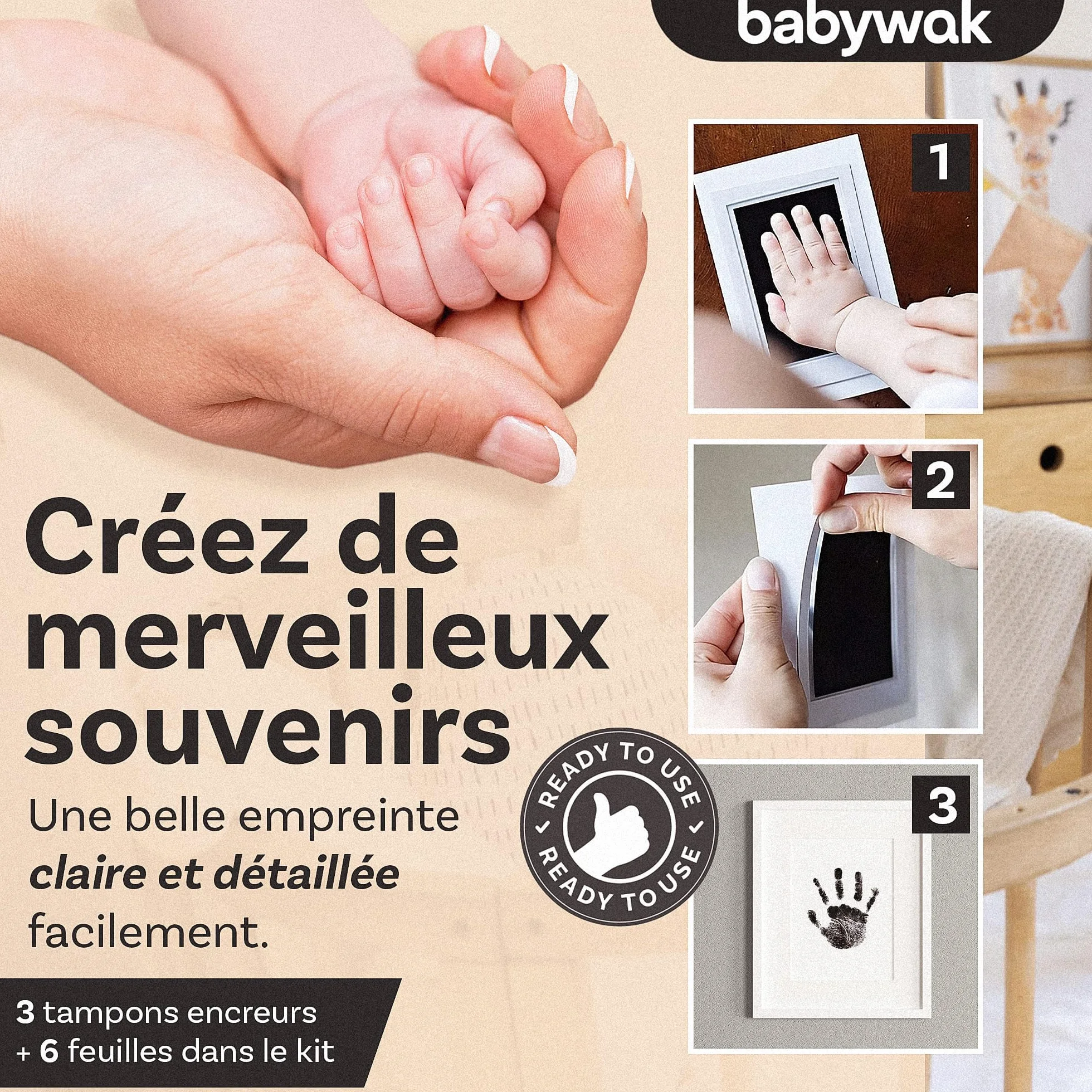 Kit Empreinte Bébé Tampon Encre Clean Touch Souvenir Naissance Cadeau Baby Shower Empreinte Main Pied Nouveau-né 0-6 mois
