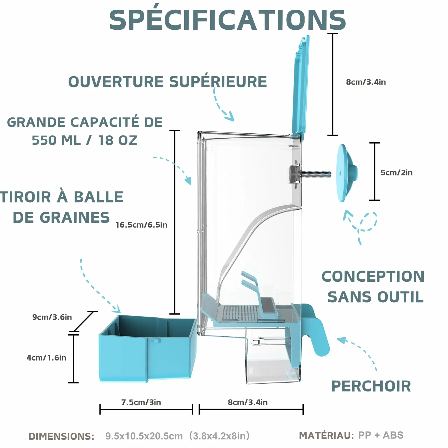 Mangeoire Automatique pour Oiseaux avec Perruche Canari Calopsitte Pinson