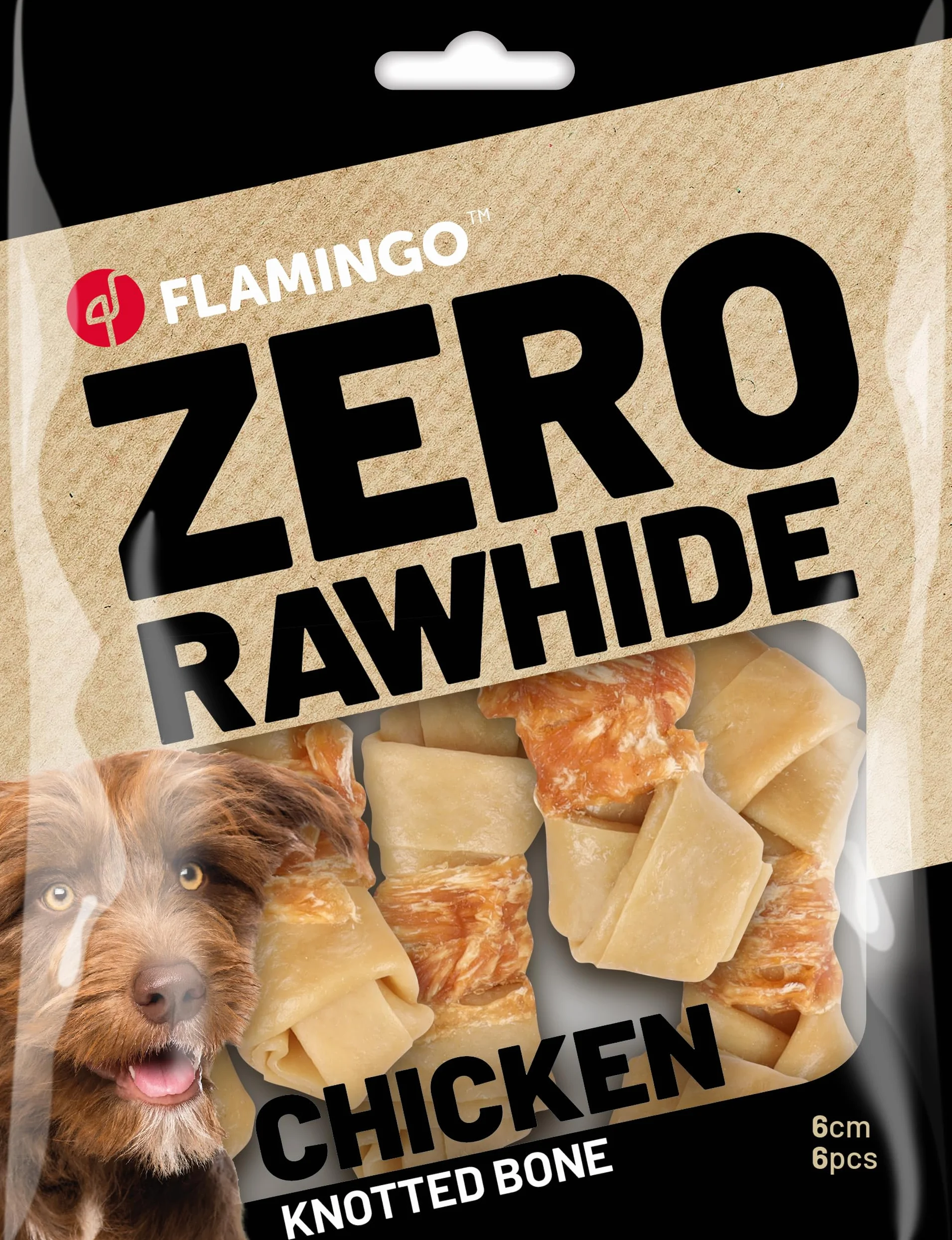 Flamingo Friandise Chien Os noué sans Peau Bovine au Poulet 6cm 120g