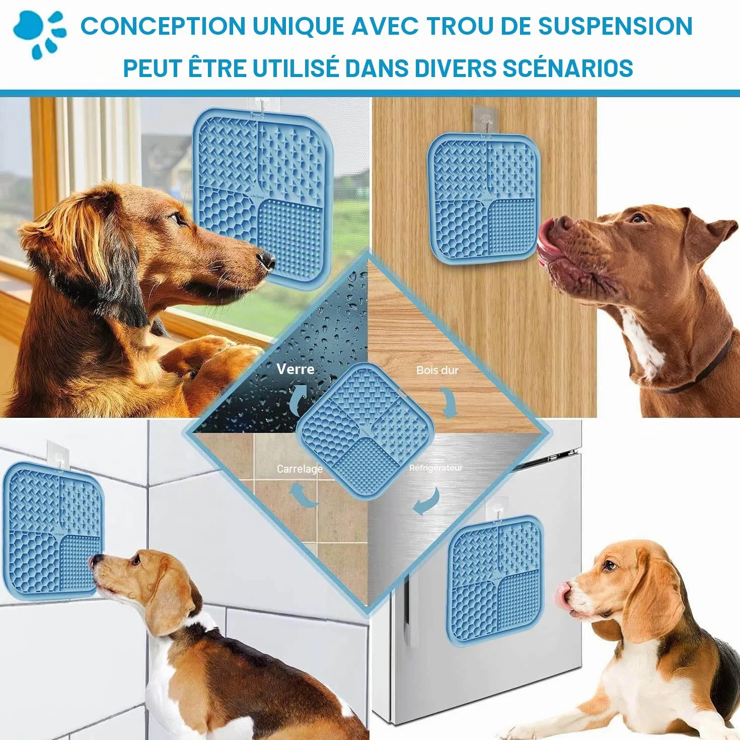 Tapis à Lécher pour Chiens et Chats avec Ventouses, 1 Pack Carré, Alimentation Lente Anti-Anxiété