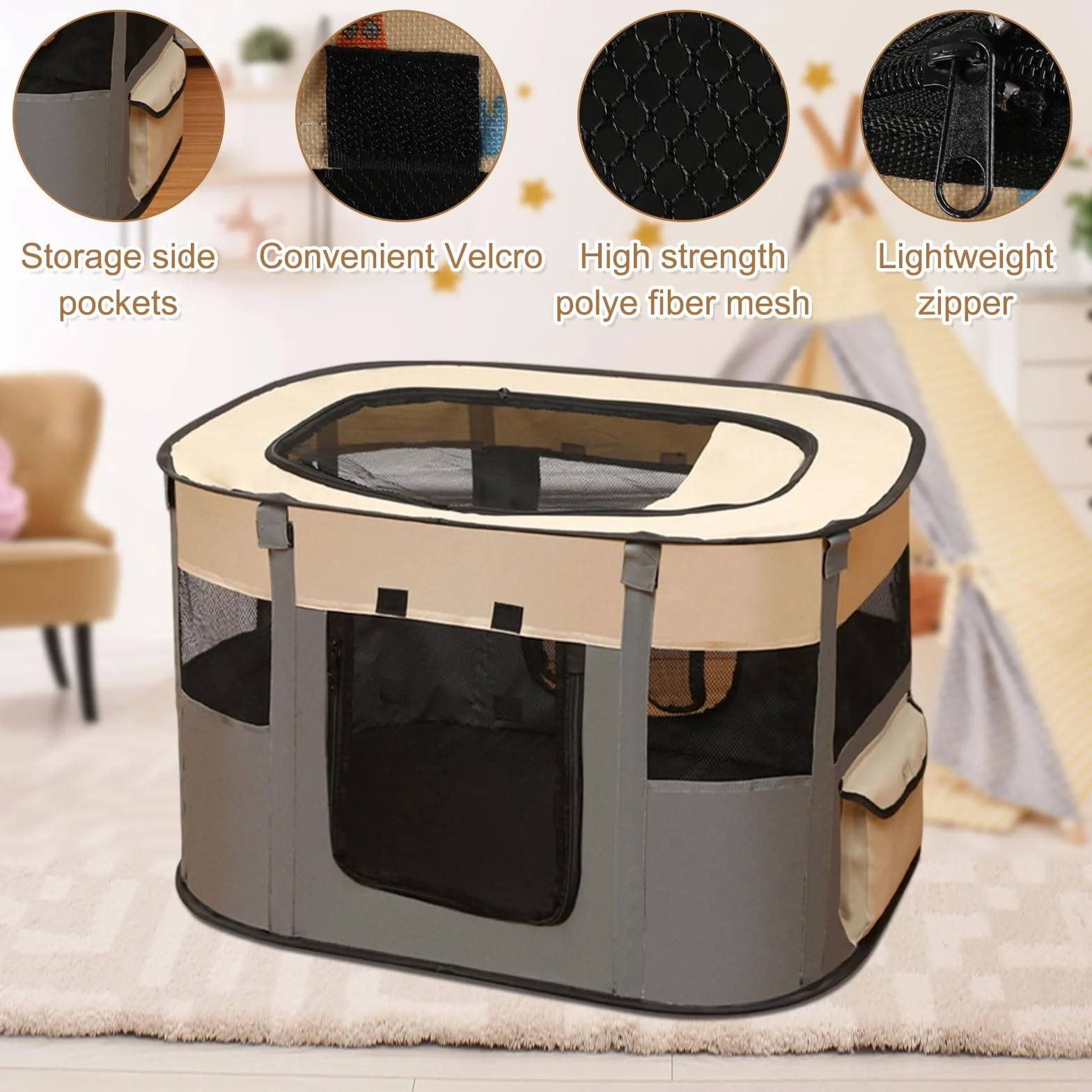 Cage pour Chien Pliable 70 x 55 x 40 cm Parc pour Chien Enclos pour Petits Animaux avec Sac de Transport
