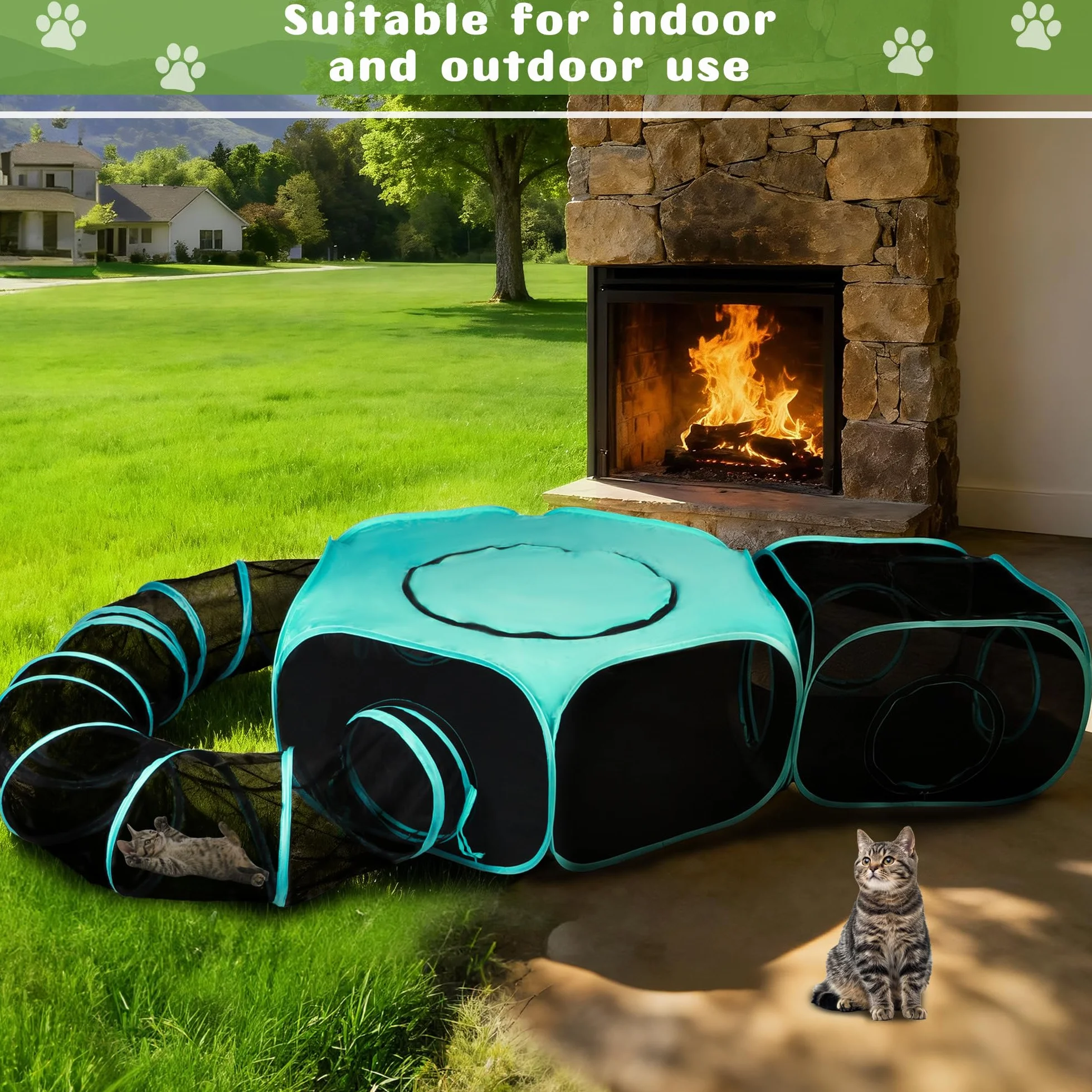 Grand enclos pour chat tente pop-up 3 en 1 modulaire avec fenêtres en réseau intérieur extérieur voyage