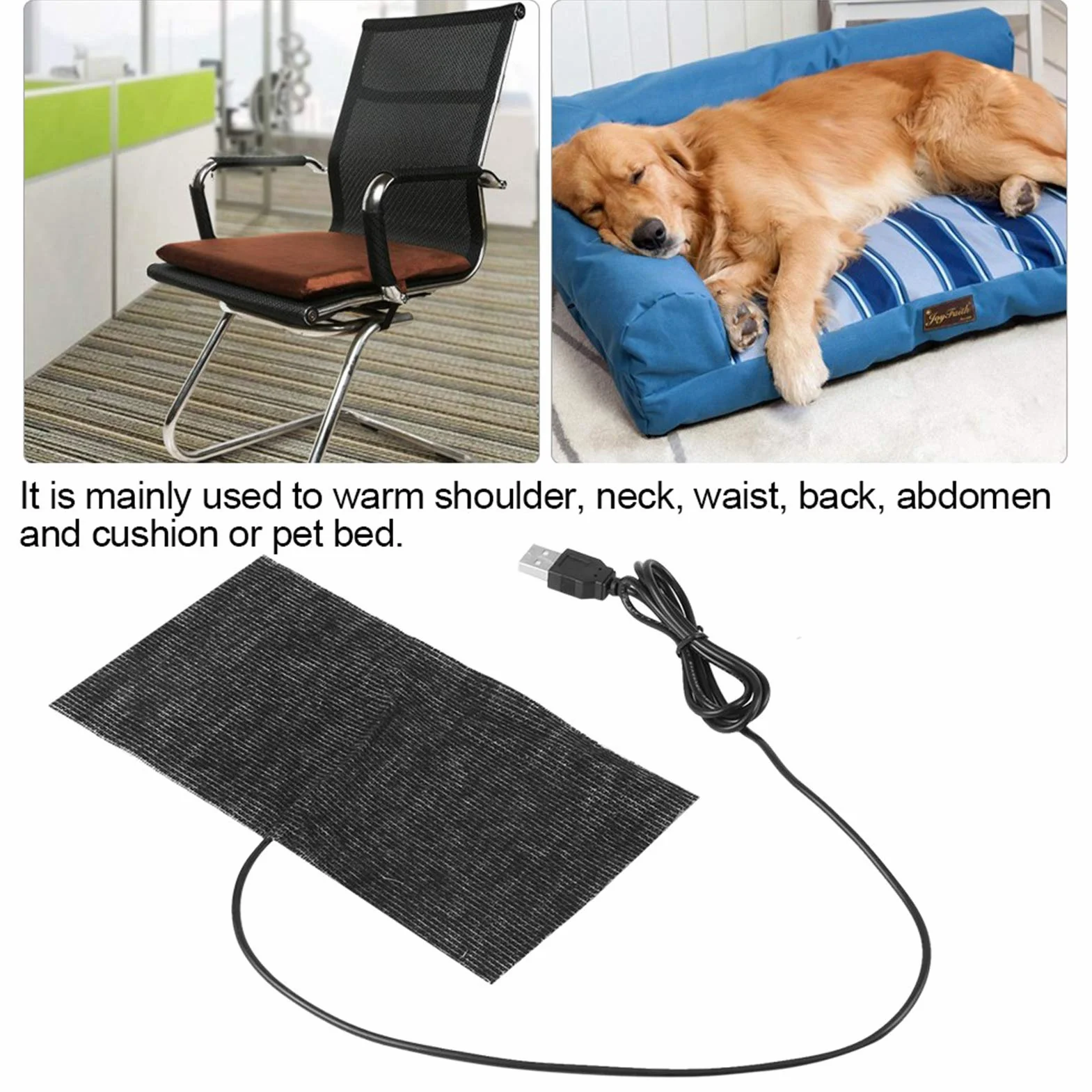 Tapis Chauffant USB 5V 20x10 cm Fibre de Carbone Noir