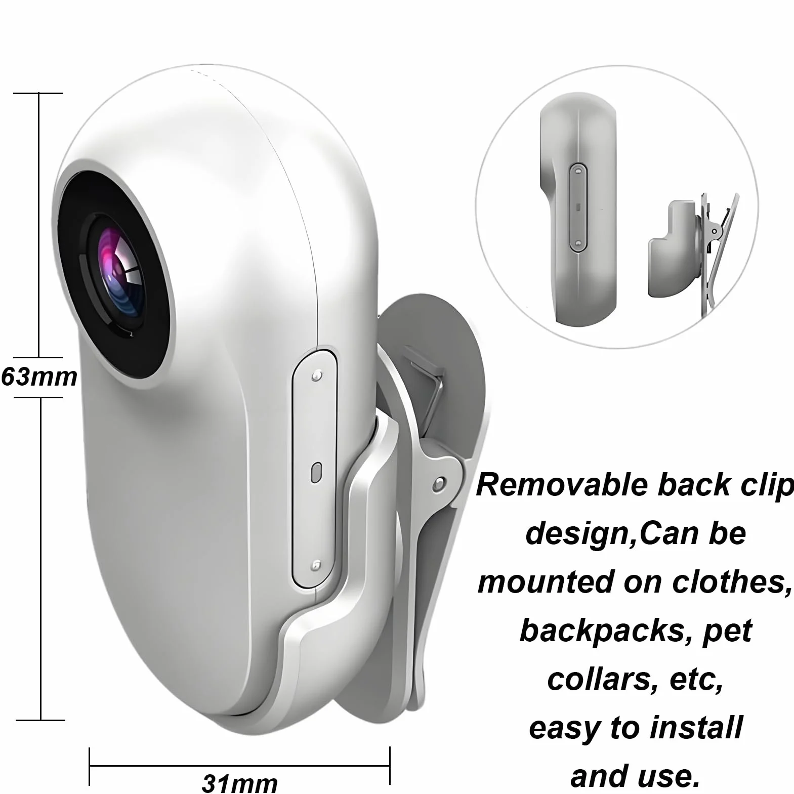 Caméra pour Collier pour Animaux de Compagnie Denash, écran LCD 1080P Grand Angle 170° Rechargeable USB