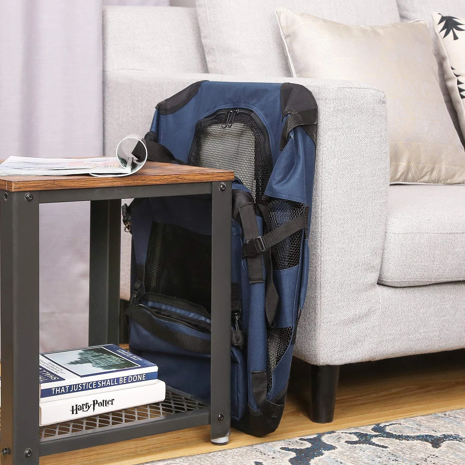 Feandrea Sac Transport Chat Chien Caisse Pliable Animaux de Companie Taille L Tissu Oxford Filet Respirant Portable Cadre Métal Poignées Pochettes 70 x 52 x 52 cm Bleu Foncé