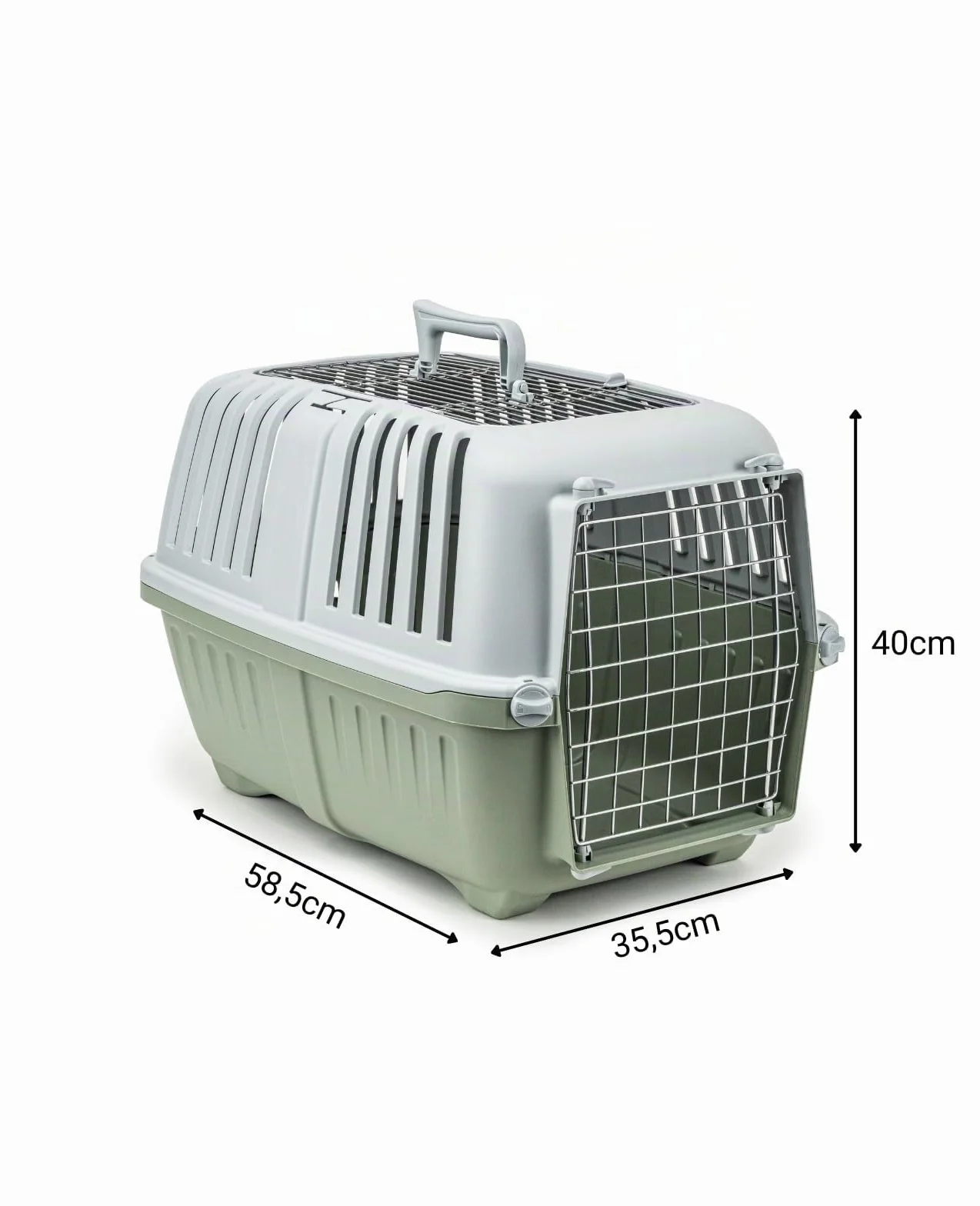 Caisse Transport Chien Plastique 58,5x35,5x40 cm Grille Métal poignée Fermeture Jusqu'à 15 kg Vert