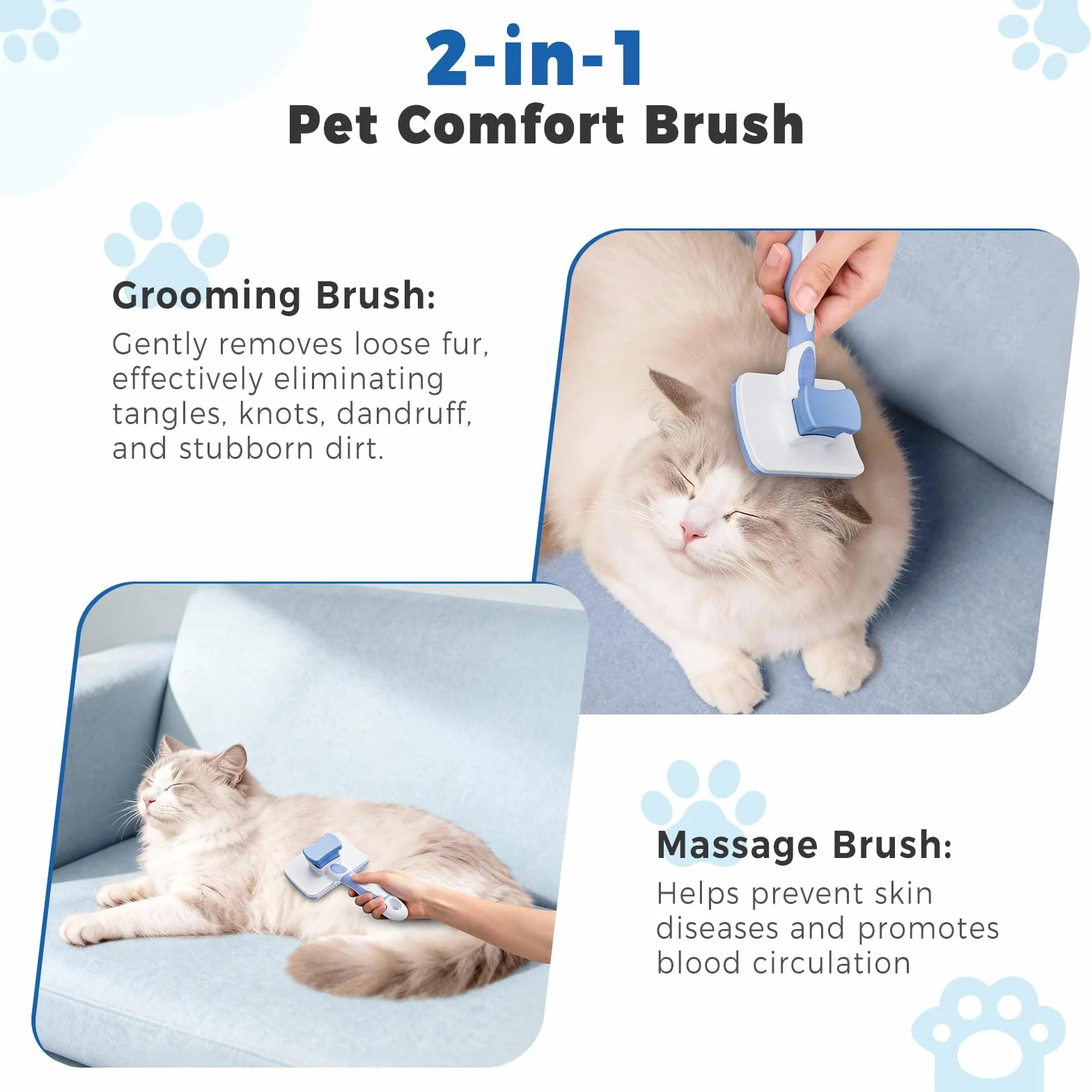 Diboniur Brosse Autonettoyante pour Chat et Chien, Poils Longs et Courts, Outil Animaux, Élimine Sous-poil et Nœuds (Bleu)